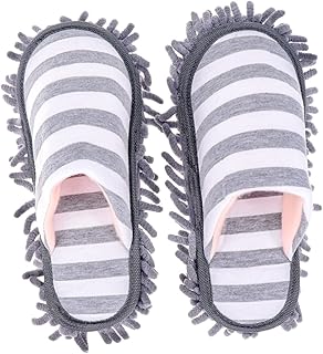 STOBAZA 1 pair Shoe for Fibre Foot Mop Reusable Household Chenille Tool Hair House Sweeping Detachable Fiber Cleaners Warm Room Dusters Kitchen- Cleaner Striped Clean Slippers Washable