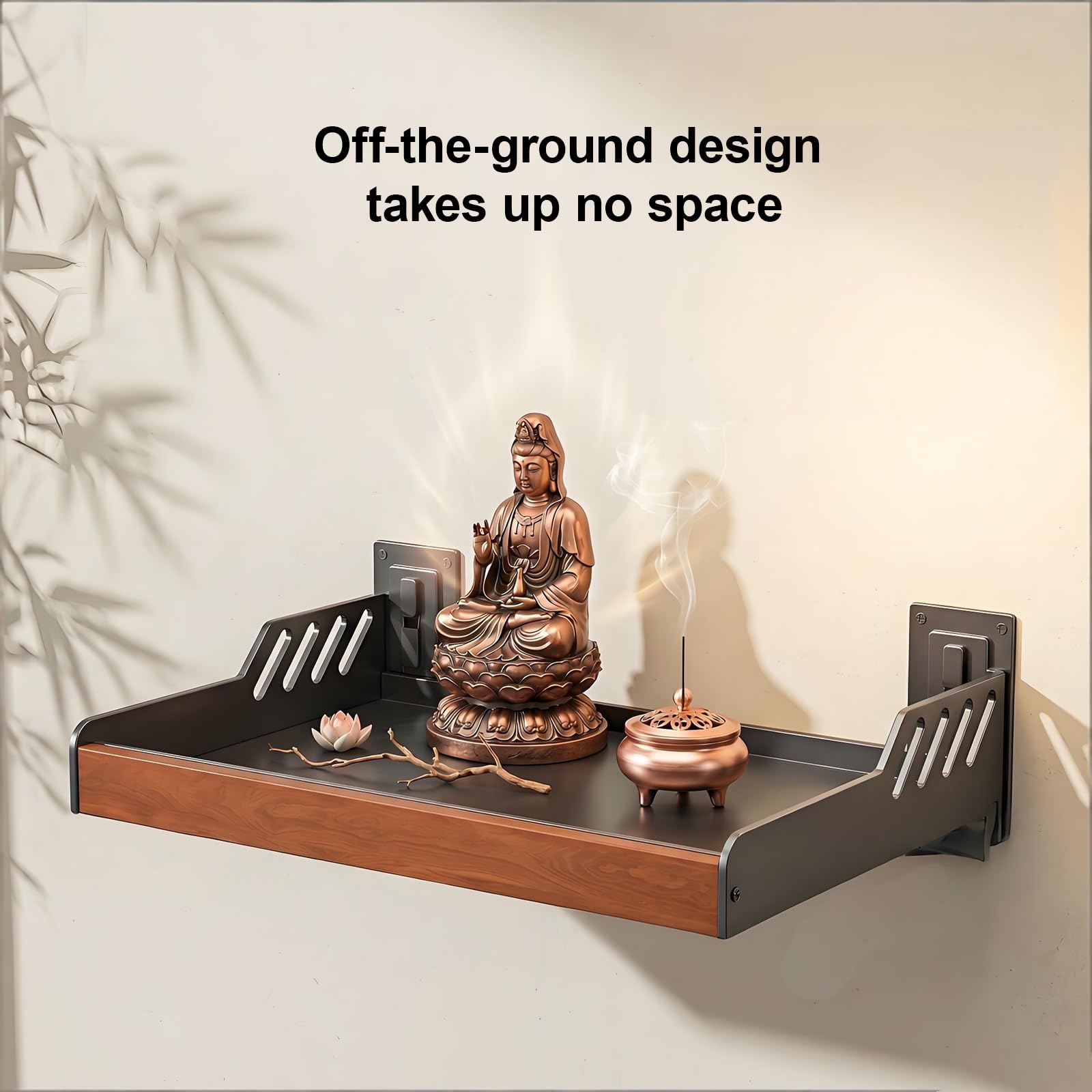 Socle pour Statue de Bouddha Acier au Carbone Épais Étagère Suspendue Design Ajouré D'inspiration Chinoise Présentoir Statue Bouddha Idéale pour Le Salon et Le Bureau(White,50 * 35cm)