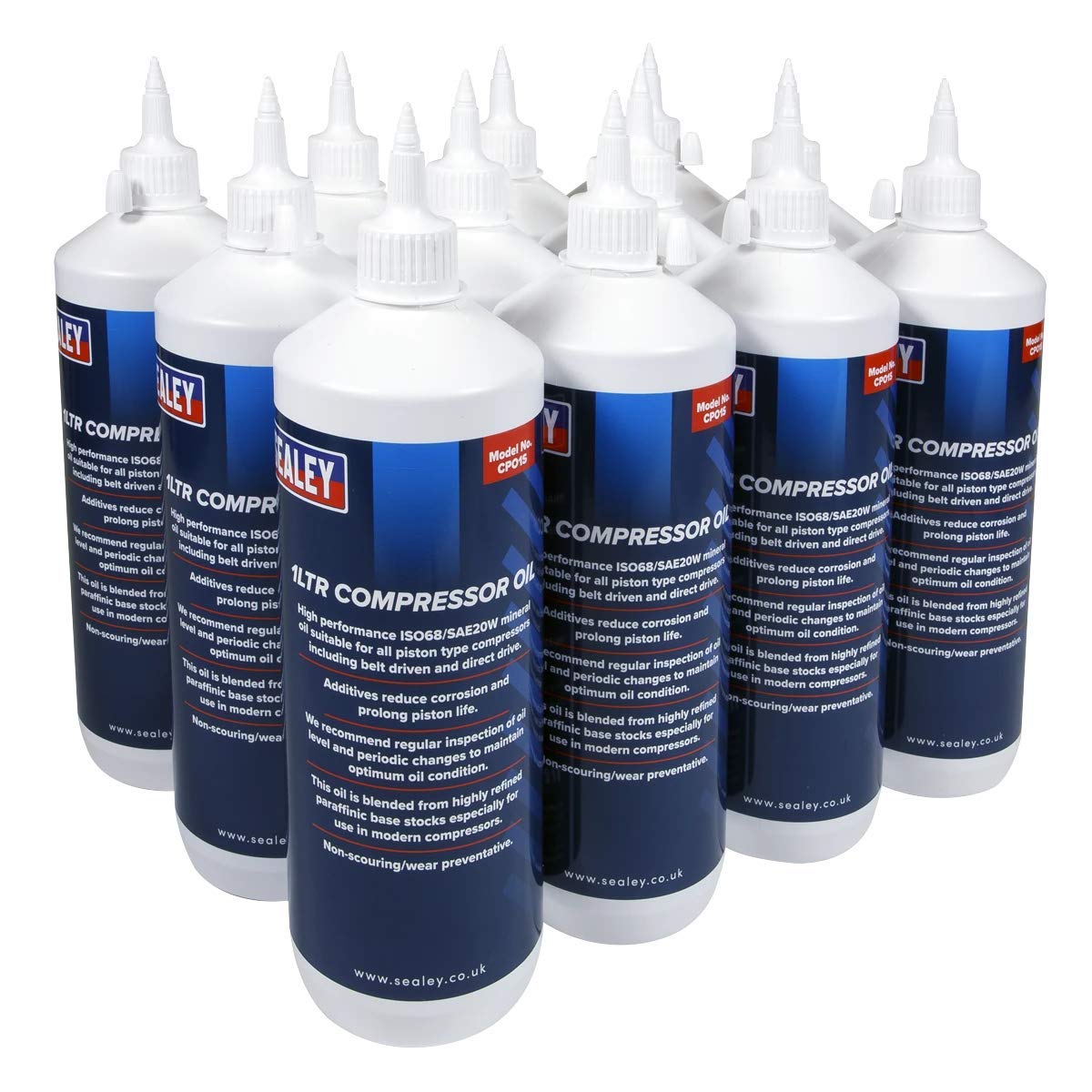 Huile de compresseur Sealey CPO 1/1 en lot de 12 bidons pour entretien lubrification