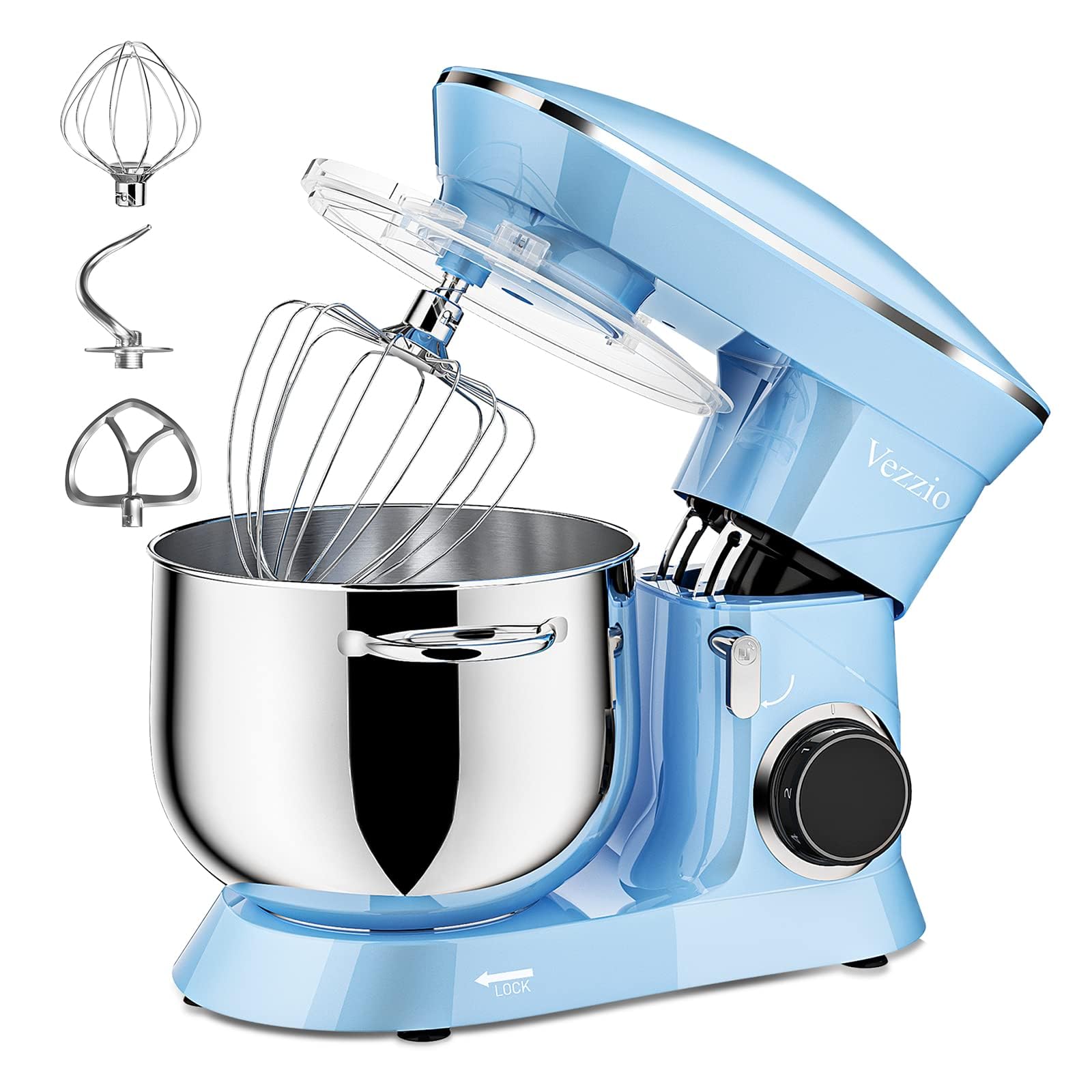 Vezzio Impastatrice Planetaria Impastatrice Elettrico 8.5 Litri Robot da Cucina Multifunzione 6 Velocità Include ciotola in acciaio inossidabile, frusta, gancio per impastare (Blue)