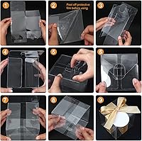 Vista 6 de COTOPHER 60 cajas transparentes de macarrón, 4 x 4 x 4 pulgadas, cajas de galletas transparentes cubiertas de chocolate para bodas, baby shower