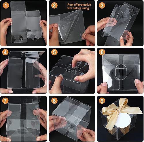 Miniatura 5 de COTOPHER 60 cajas transparentes para regalos, cajas de regalo transparentes de 3 x 3 x 3 pulgadas, cajas de regalo de material para mascotas, cajas