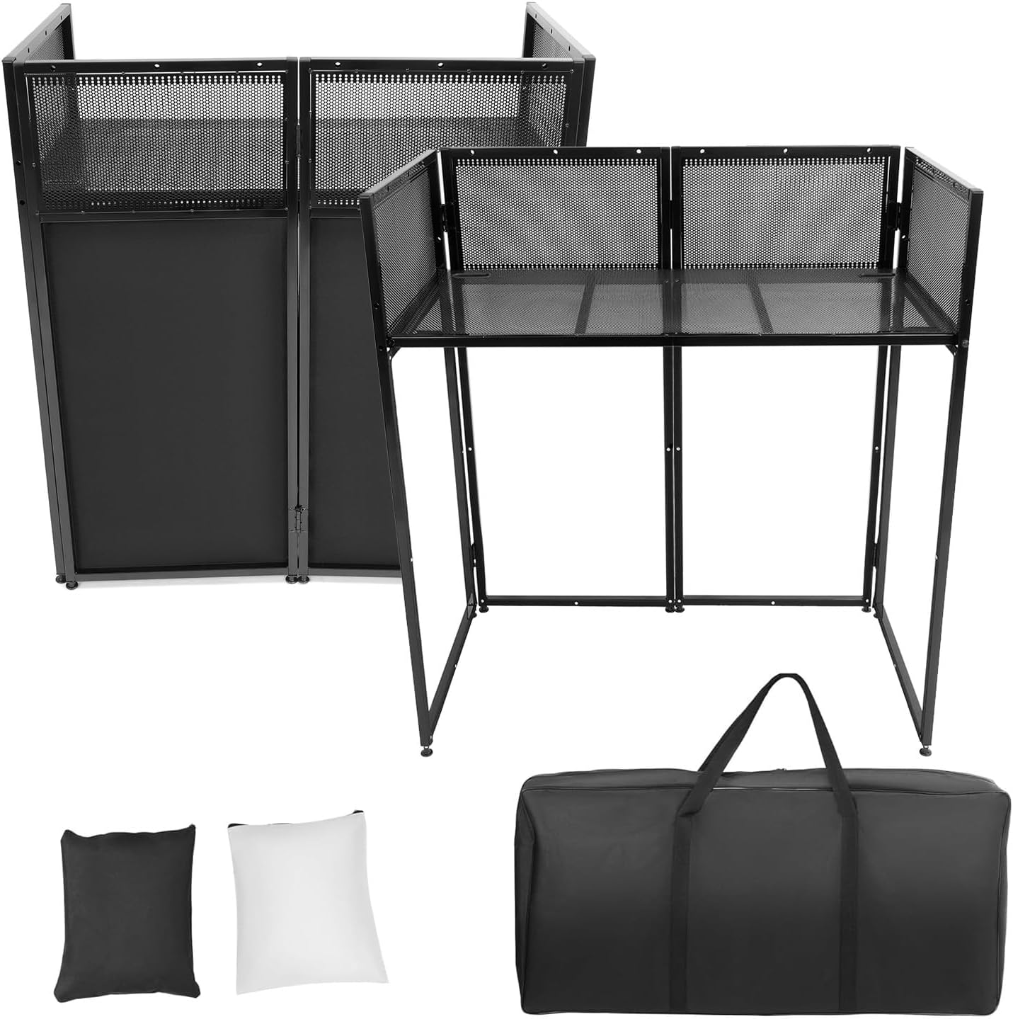 KUAFU Portable DJ Booth DJ Facade Table Station for DJ & Working Event Foldable 20"x40" Tabletop w/Travel Bag Black and White Scrims