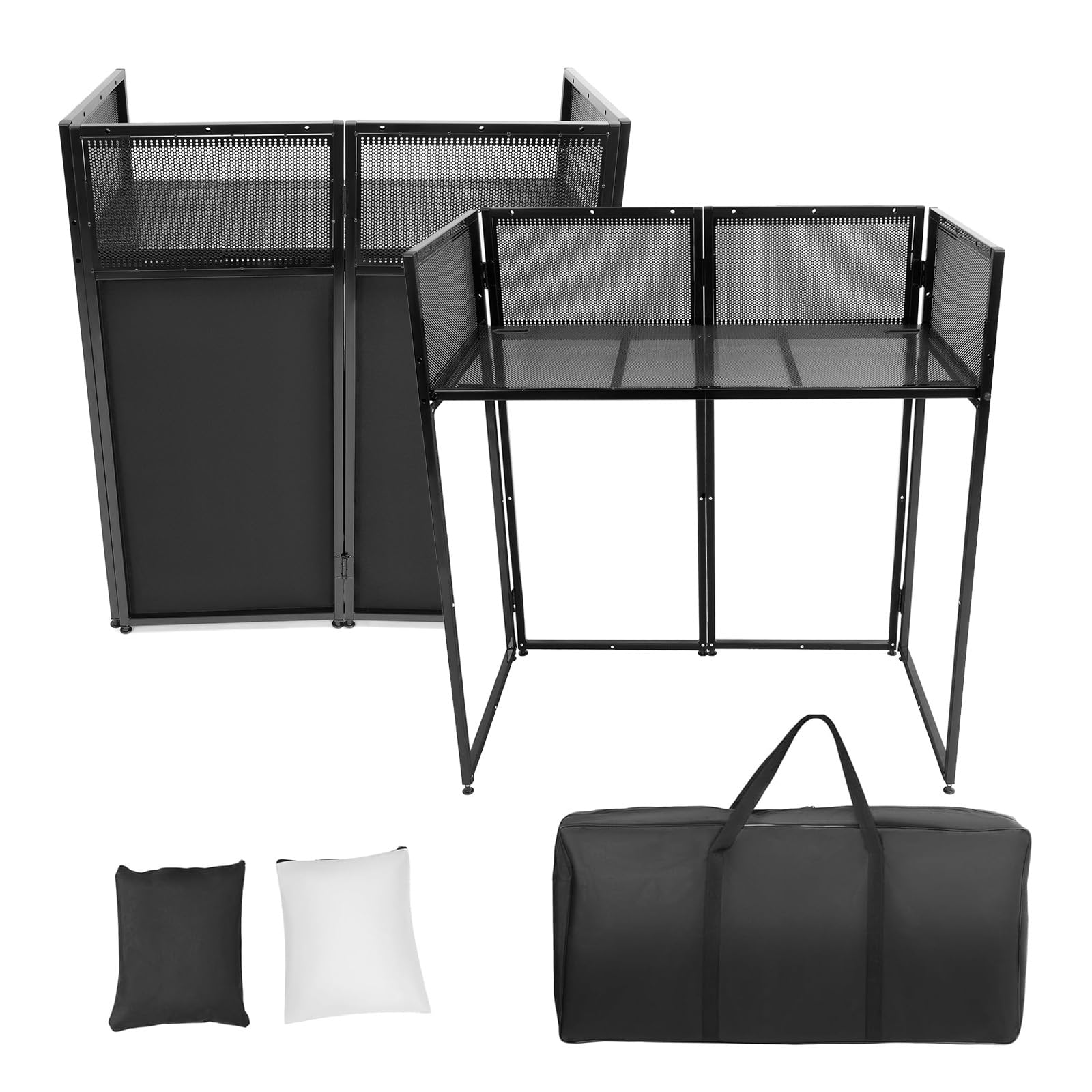 KUAFU Portable DJ Booth DJ Facade Table Station for DJ & Working Event Foldable 20"x40" Tabletop w/Travel Bag Black and White Scrims