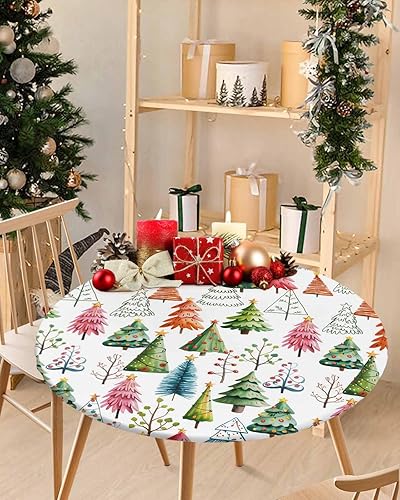 Vista 93 de Mantel redondo ajustable de Navidad para mesa redonda, mantel rojo floral de Navidad, mantel impermeable con borde elástico, mantel circular rojo