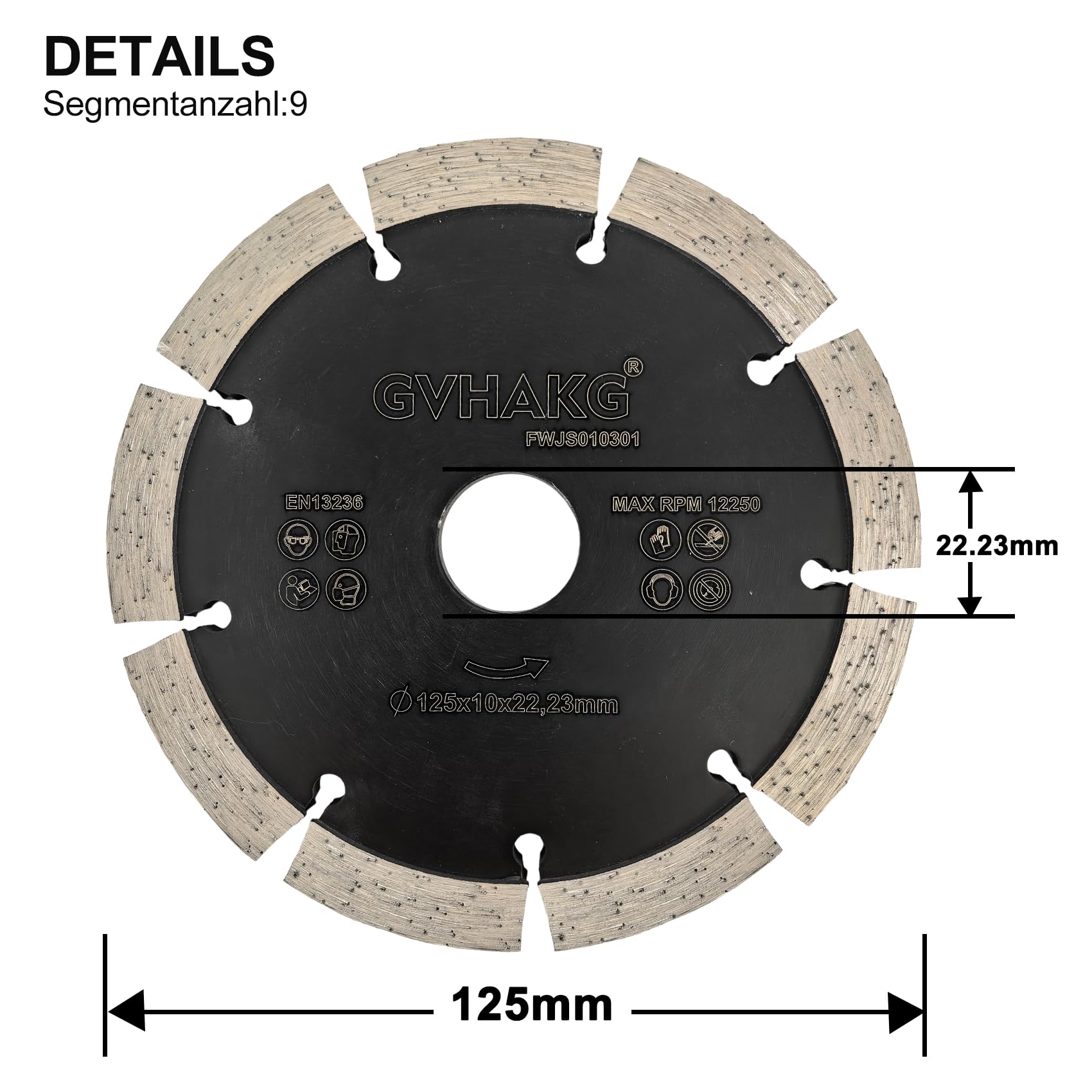 Disque de fraisage diamanté 125 mm, fraise à joints 10 mm pour béton, mortier, brique, maçonnerie et plâtre (125 x 10 x 22,23 mm)
