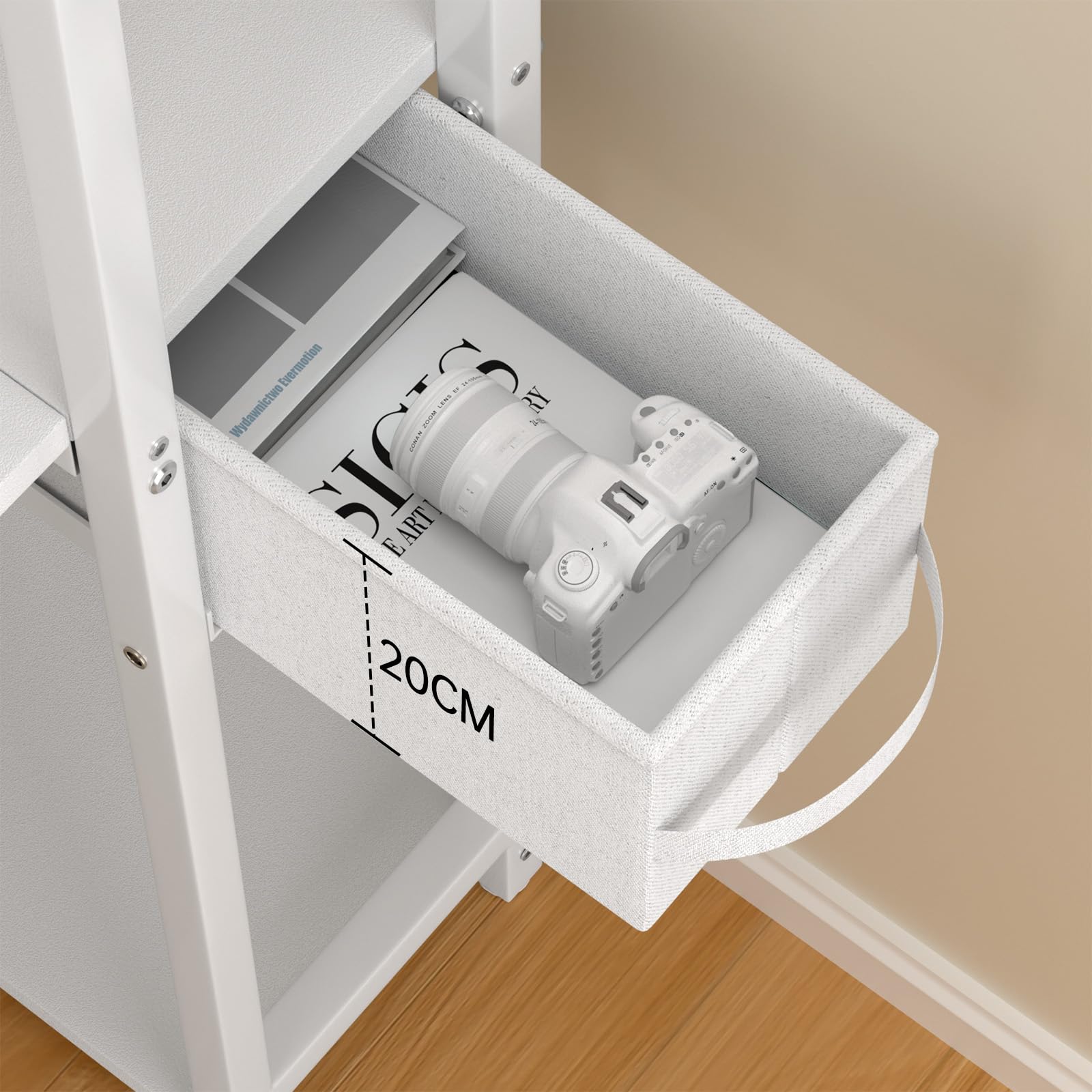 Mesa Escritorio con Estante y Cajón, 120x50 cm Escritorio con Cajones, Altura Ergonómica 75 cm, Estante 3 Niveles, Ordenador Ahorro Espacio para Home Office, Estudio, Blanco