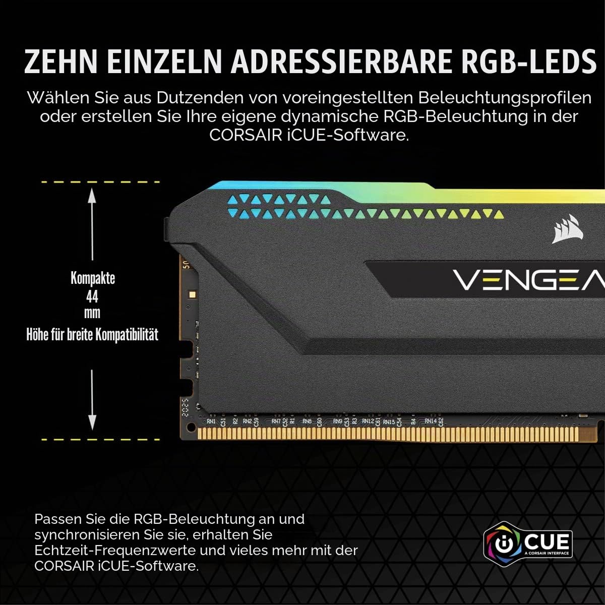 Corsair Vengeance RGB PRO SL 32GB (2x16GB) DDR4 Bis zu 3200MHz (PC4-25600) C16 1.35V Optimized for AMD Ryzen - Schwarz