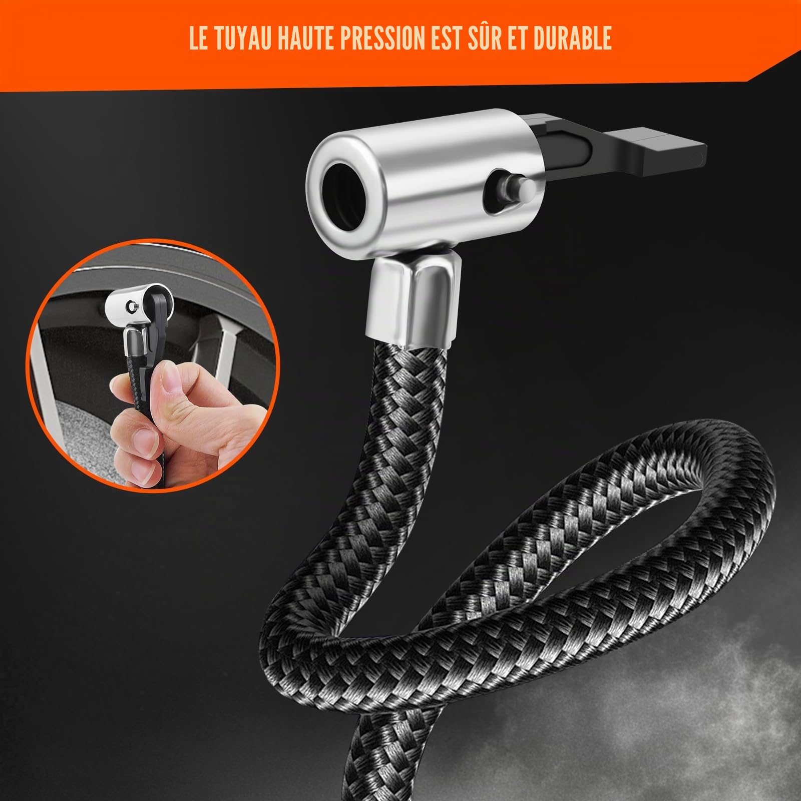 Gonfleur de pneu Compresseur d'air avec batterie 21 V et câble CC 12 V Pompe portable avec manomètre numérique (max. 180 PSI) pour voitures, motos, vélos et ballons