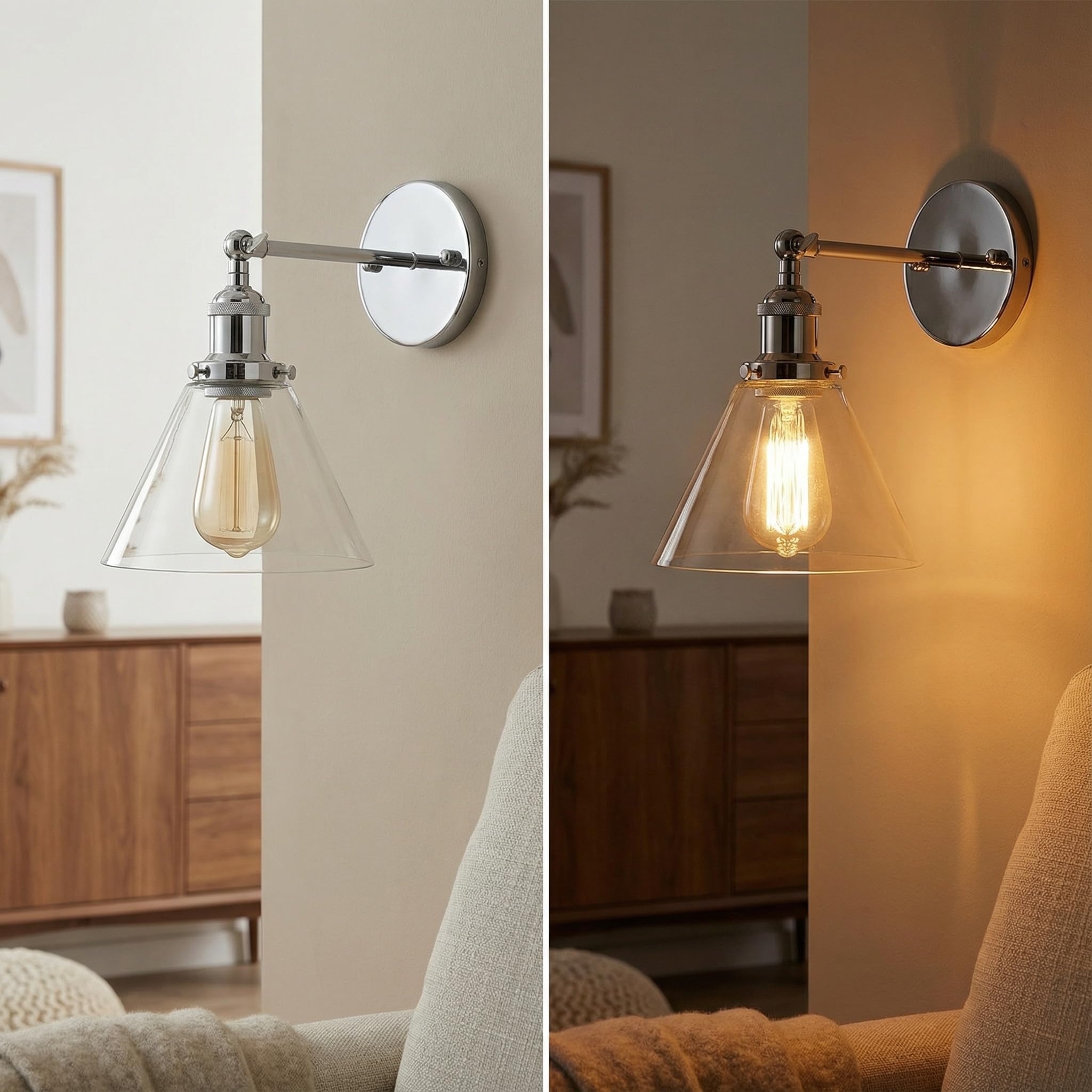 Applique da Parete Industriale, Lampada da Parele Vetro Vintage E27 per Angolo Lettura, Camera da Letto, Ingresso e Bagno, Illuminazione per Arredamento Casa (Argento Moderno, B)