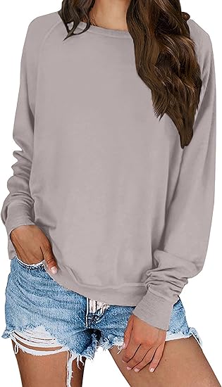 KIRUNDO 2023 Fall Women's Solid Color Sporty Sweatshirt Casual Loose Crew Neck Long Sleeve Pullover Ribbed Cuffs Hem Tops