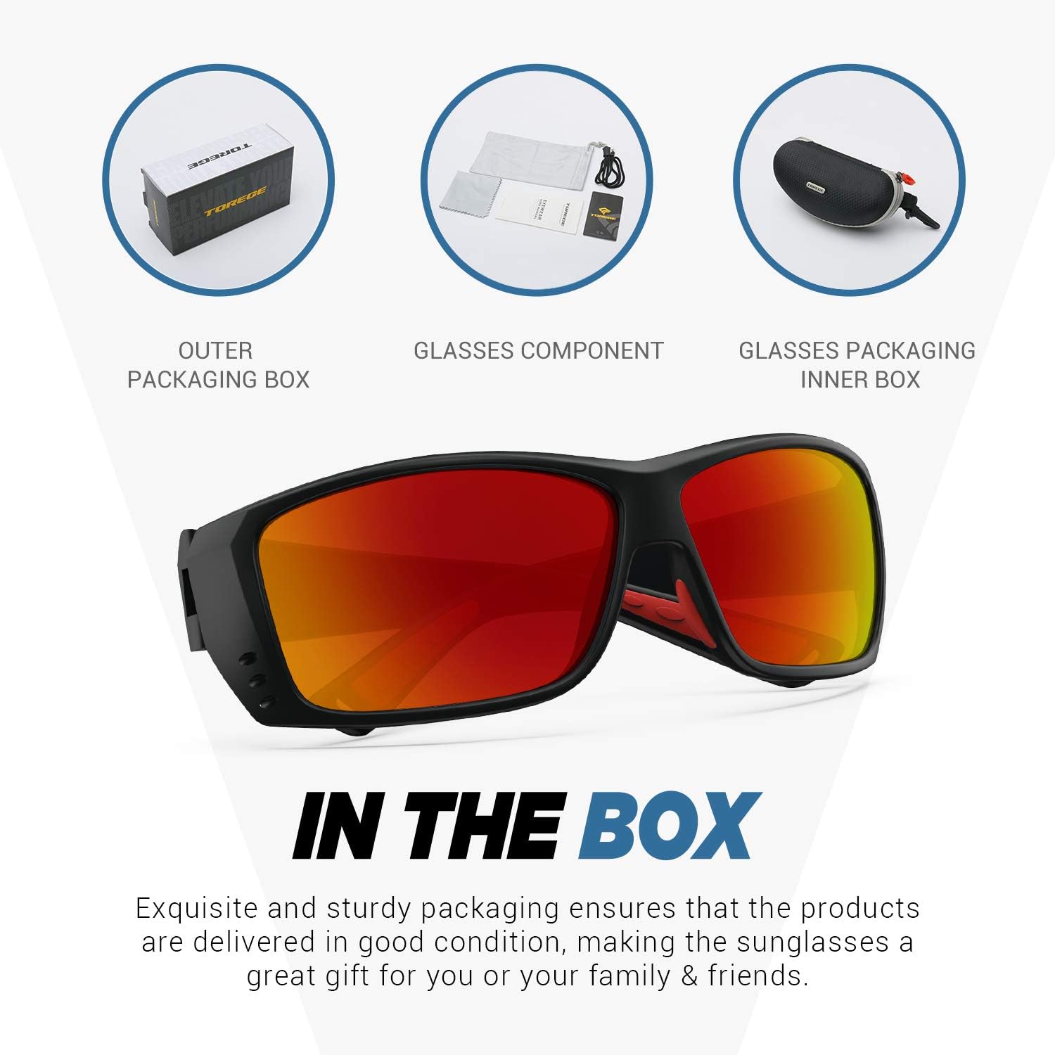 TOREGE Polarized Sports Sunglasses with 3 Interchangeable Lenses for Men Women Cycling Running Baseball Glasses TR65