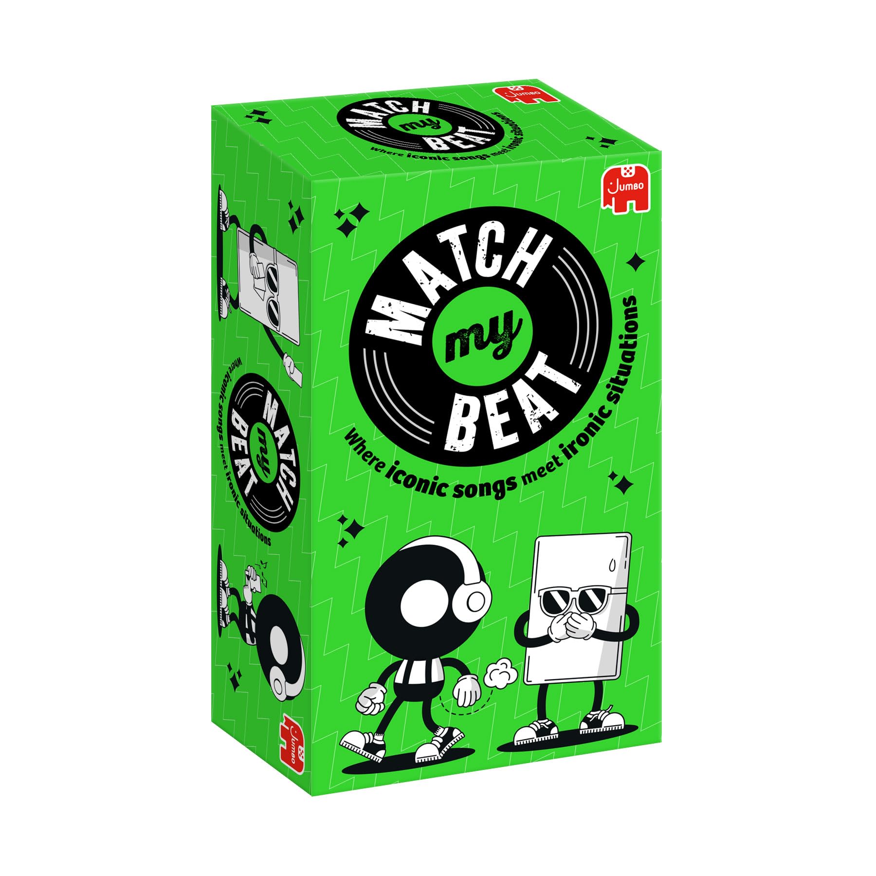 Jumbo Match My Beat – The Music Party Game with 200 Songs & 400 Scenarios – Funny Card Games for Adults, Teens, Parties & Family Gatherings – Match Iconic Songs to Ironic Situations – For 3+ Players