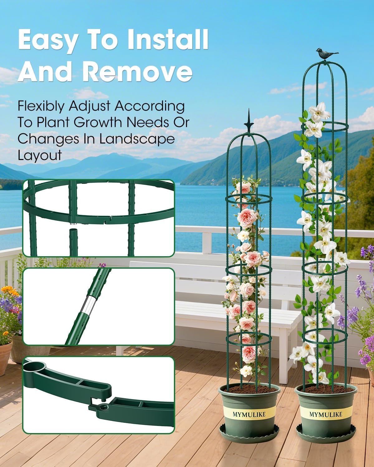 LATERN 1 Pieza Enrejado de Obelisco de Jardín para Plantas Trepadoras, 180CM Altura Soporte Metálico para Plantas con Revestimiento Antioxidante para Macetas Plantas Rosas Tomates Flores Uvas (Verde)