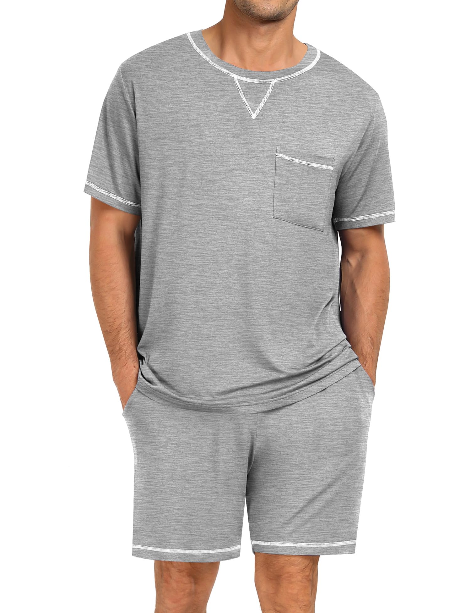 SWOMOG Men Modal Pajamas Set Comfy Sleepwear Short Sleeve Pjs Set Soft 2 Piece Lounge Set Cozy Nightwear with Pockets