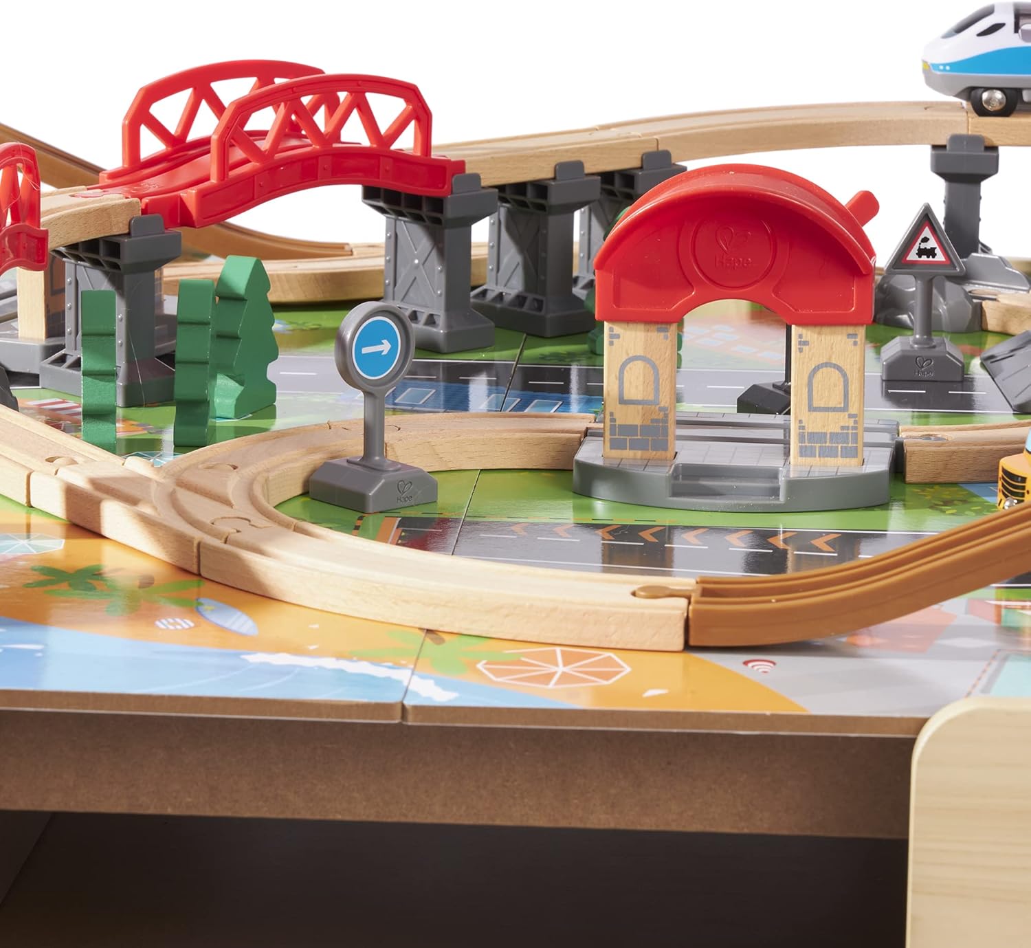 Assembled Hape E3766 track section with bridge and tunnel