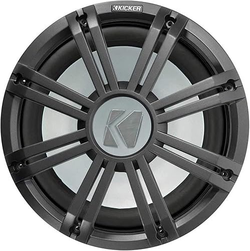 KICKER 45KMF122 - Subwoofer marino para barco de 12 pulgadas y 350 vatios con rejilla LED de carbón KMF12