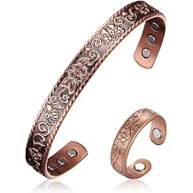 BioMag 99.99% Pure Copper Bracelet&Ring for Men and Women, Adjustable Magnetic Bracelet & Ring with Built-in Strong Magnets, Elegant Vintage Flower Design, Jewelry Christmas Gift