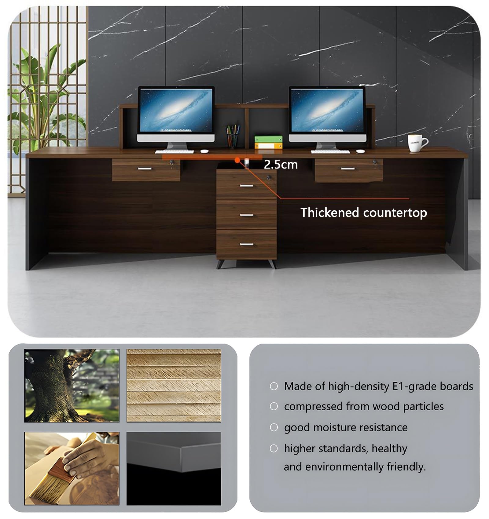 Empfangstresen aus Holz für Büros – Moderner, minimalistischer Premium-Multifunktionaler Tresen für Kassen und Büros (ohne Stühle)