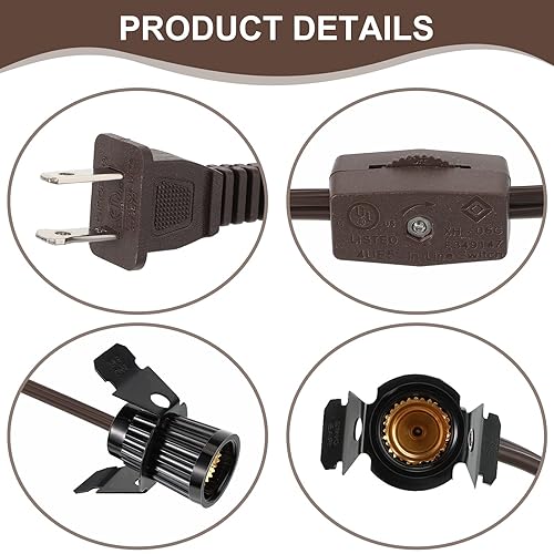 Vista 5 de Macarrie 6 piezas de repuesto de cable de lámpara de sal individual para bombilla E12 de aldea de Navidad, enchufe de interruptor de clip de metal