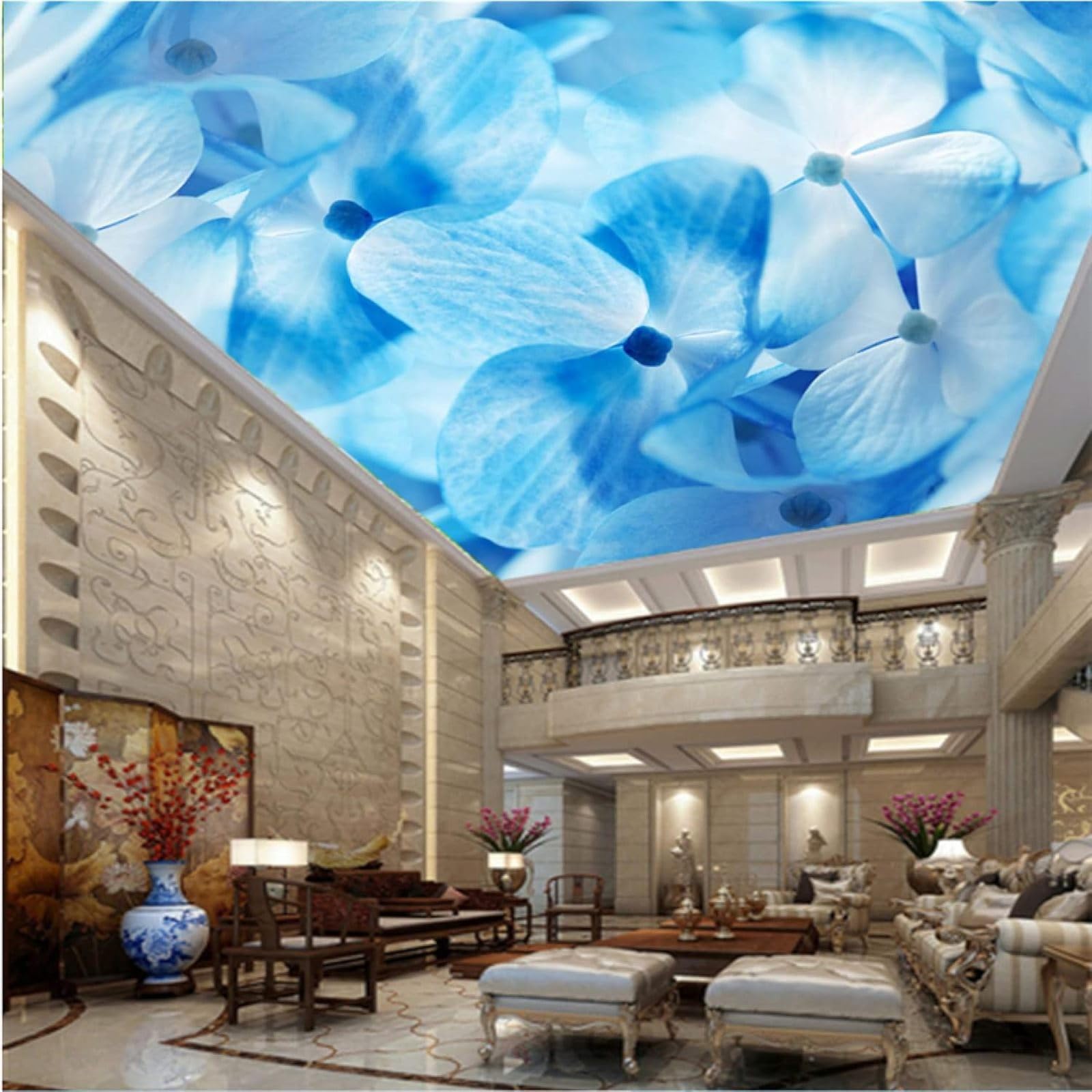 Semplice Tridimensionale Blu Fiori Arte Moderna Carta Da Parati 3D Seta Pregiata Testurizzata Ideale Per La Camera Letto Del Soggiorno-400cm×280cm