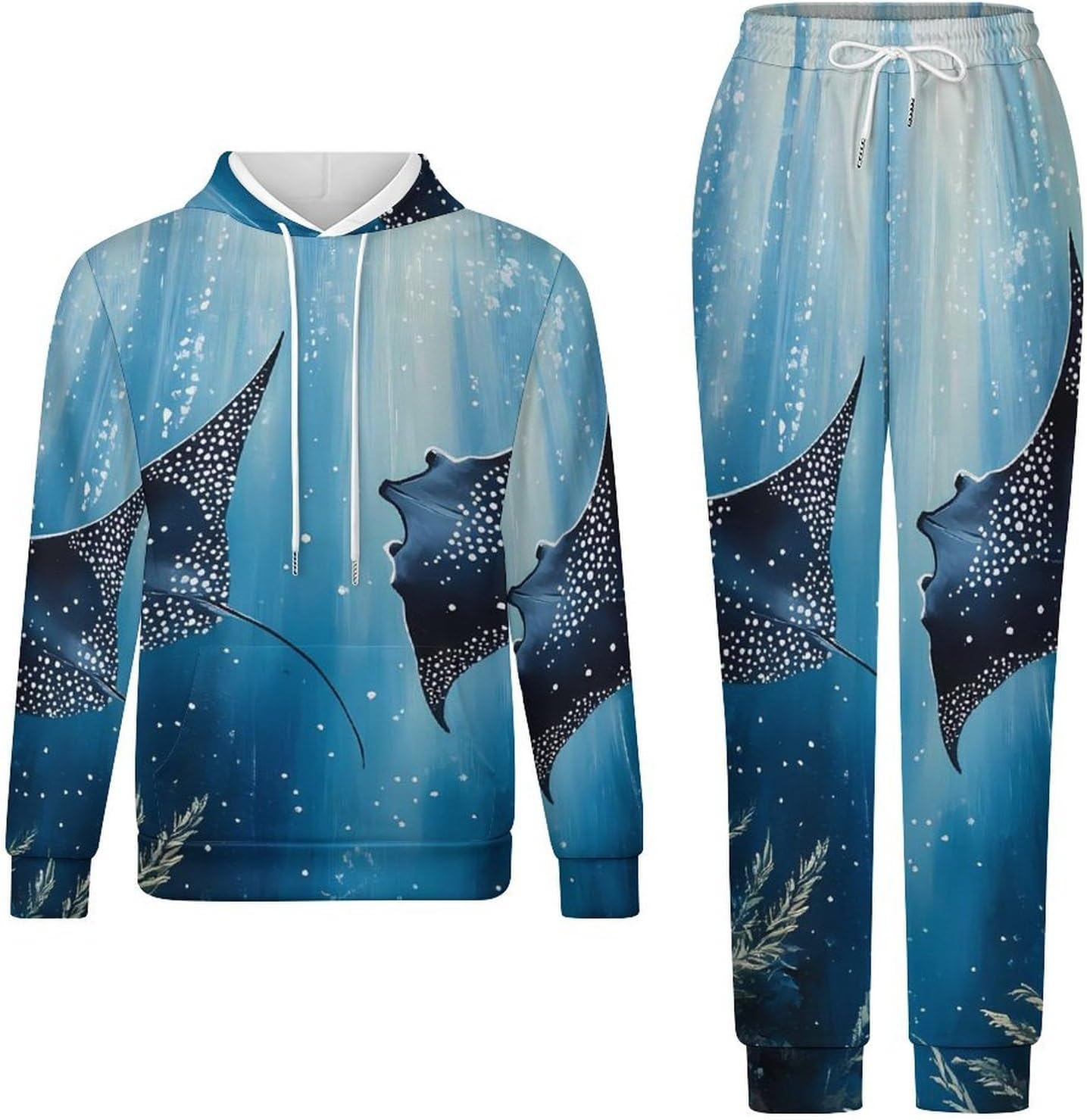 Manta Rays in The Ocean Sweatshirts for Men Two Piece Casual Hoodie Tracksuit Jogger Pants