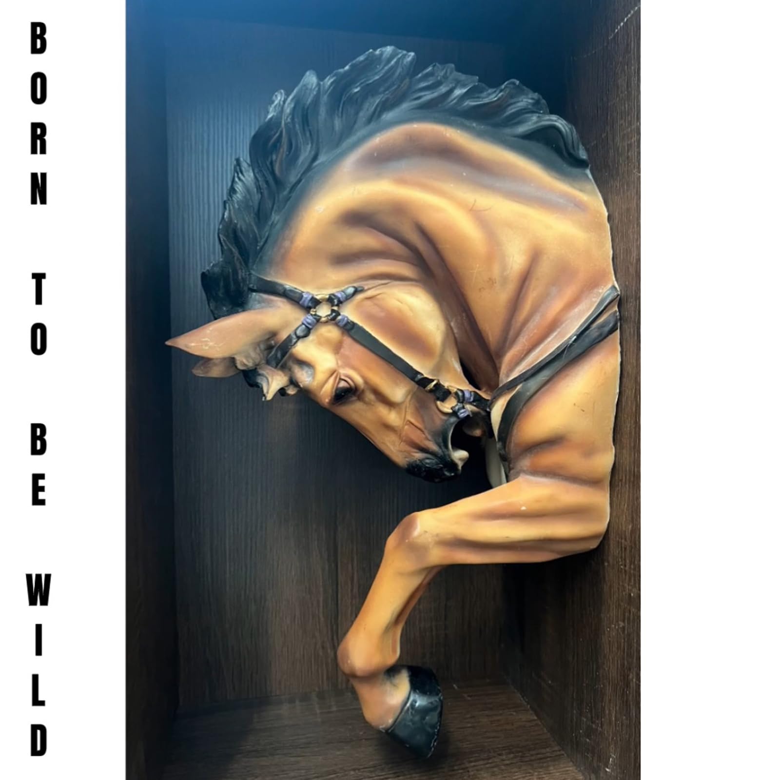 YXCQHZM Cabeza de caballo montada en la pared, busto de cabeza de caballo sintética, 57,9 cm de alto, resina rústica, taxidermia, decorativa, réplica de arte decorativo