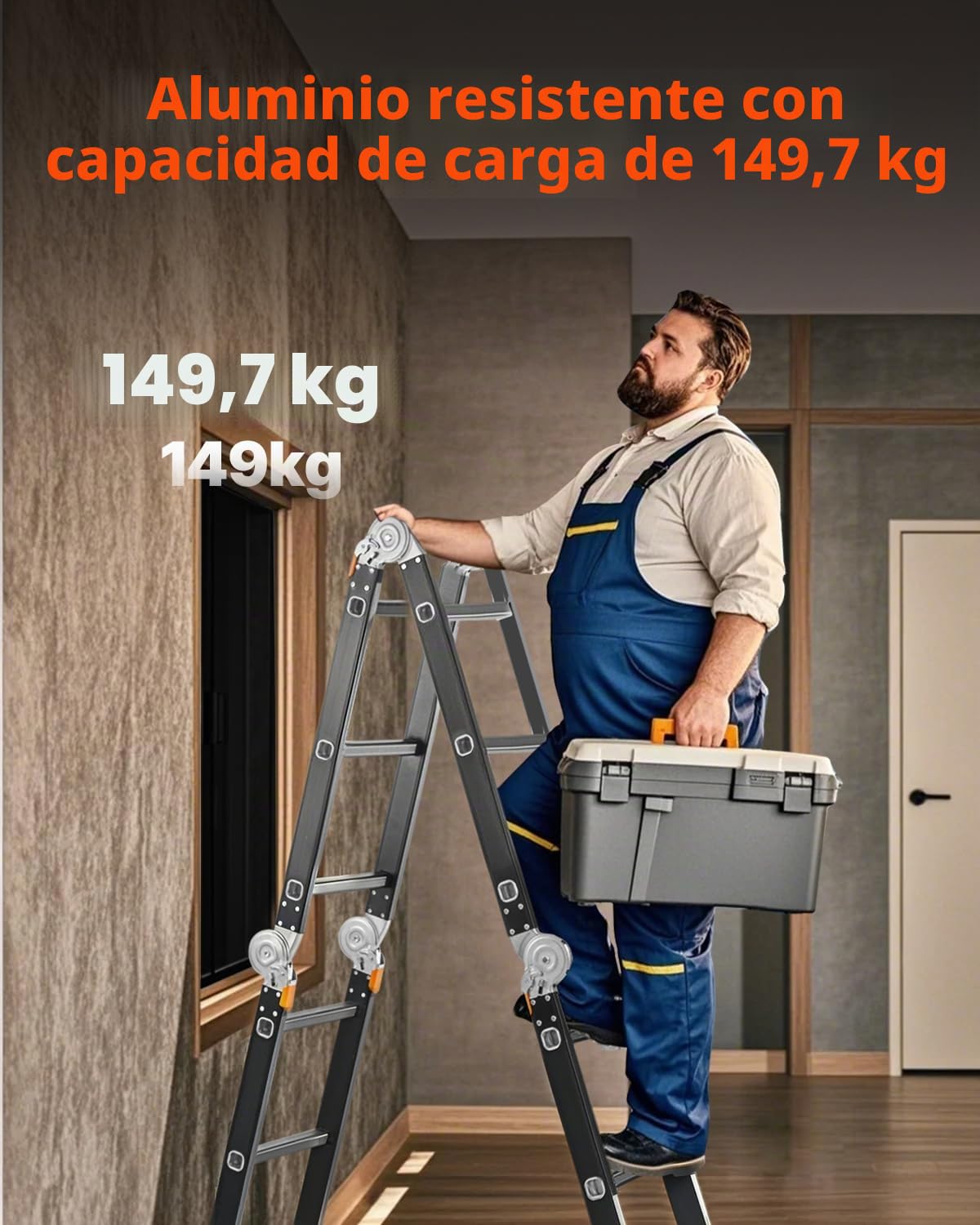 VEVOR Escalera Plegable Multiusos, Escalera Extensible Alta 7 en 1, Estructura en A de 3 Escalones con Tablones de Andamio, Capacidad de 149,7 kg para el Hogar y el Exterior, 1170 x 608 x 1730 mm