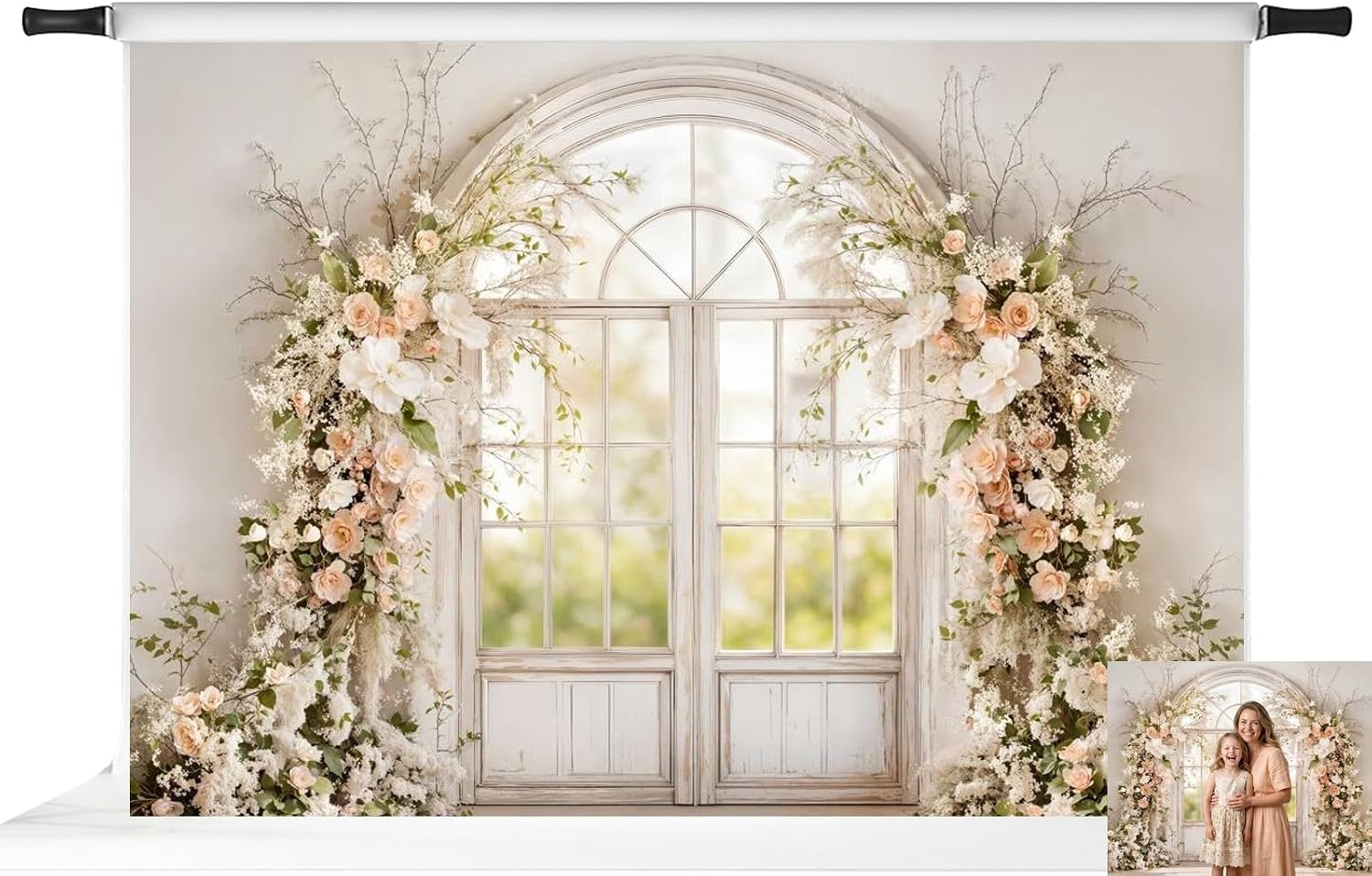 Kate Mother's Day Backdrops Flowers Photography Backdrops Arch Door Mothers Photo Background Floral Spring Photo Background, 7x5ft