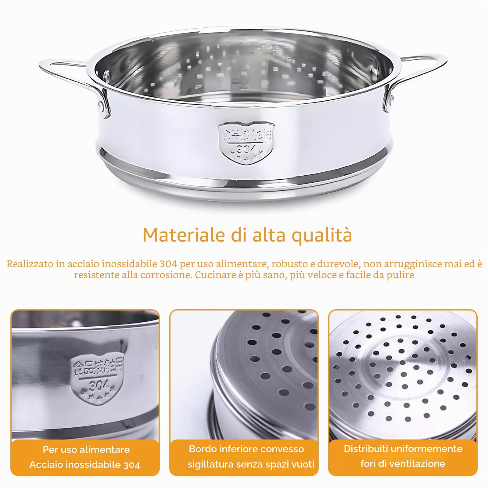 Cestello per Cottura A Vapore In Acciaio Inox,Cestello per Cuocere Verdure a Vapore,Inserto Vapore Forato,Supporto per Pentola a Pressione,Diametro Interno di 20 Cm,Resistente,Cuoce In Modo Più Sano