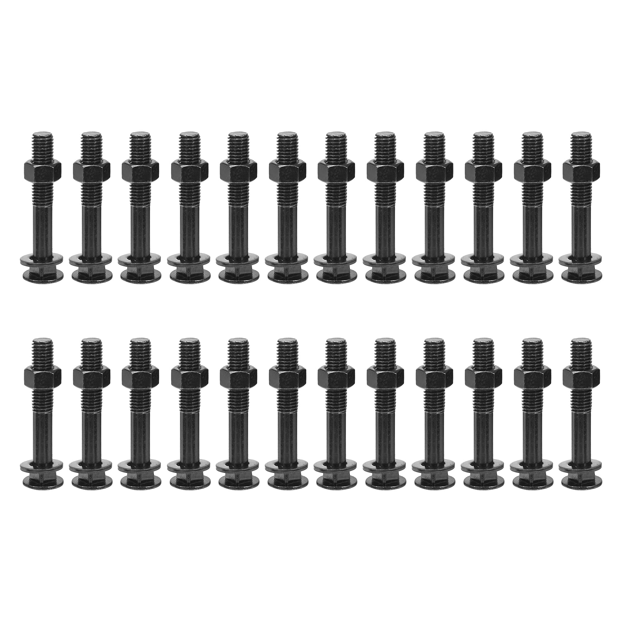 sourcing map Bulloni a testa quadrata M12 x 75 mm con dadi e rondelle, 24 viti in acciaio inossidabile 304 a testa tonda a collo quadrato, nero
