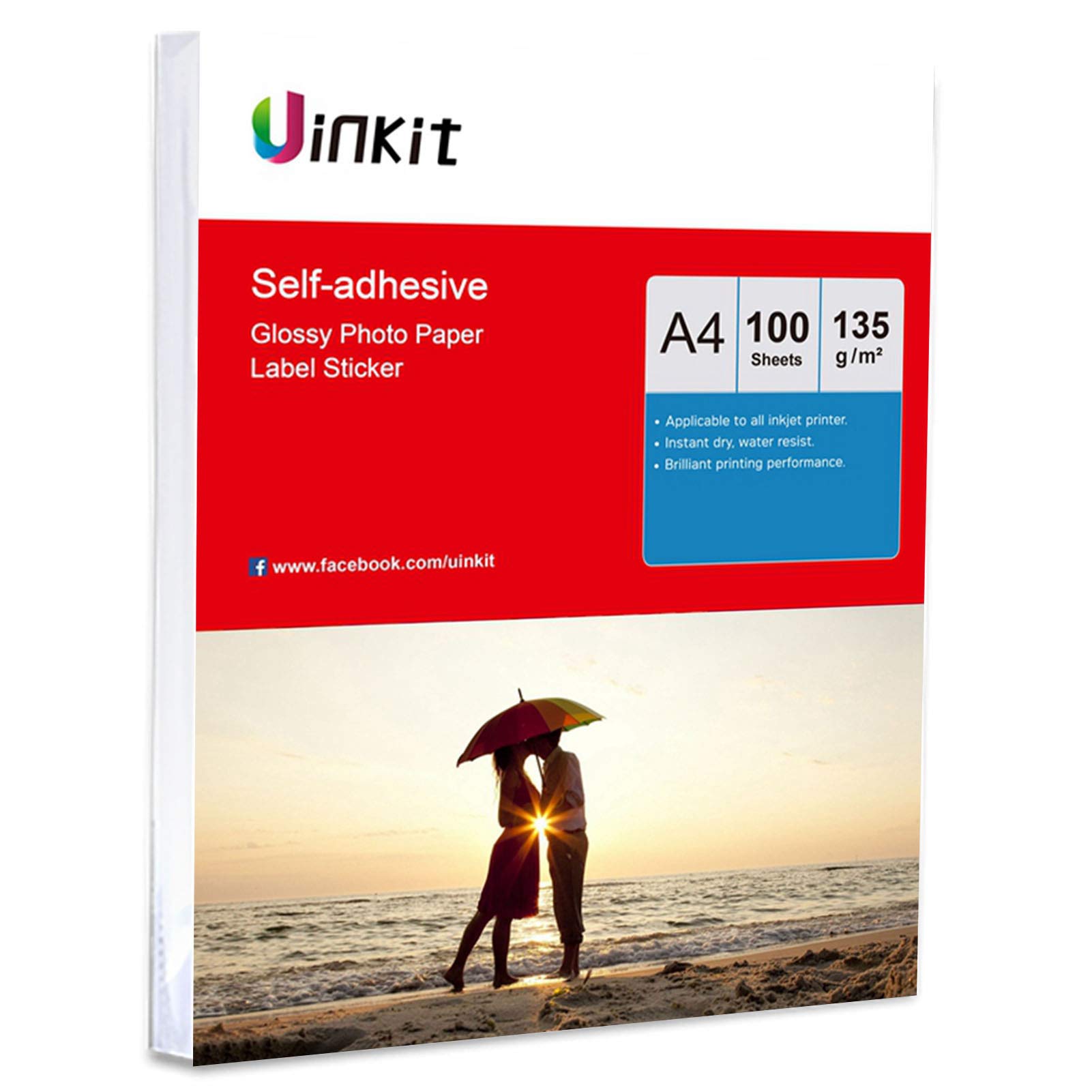 A4 Self Adhesive Photo Paper High Glossy - 100 Sheets 135Gsm Sticky Inkjet Paper for Inkjet Printing Only Uinkit