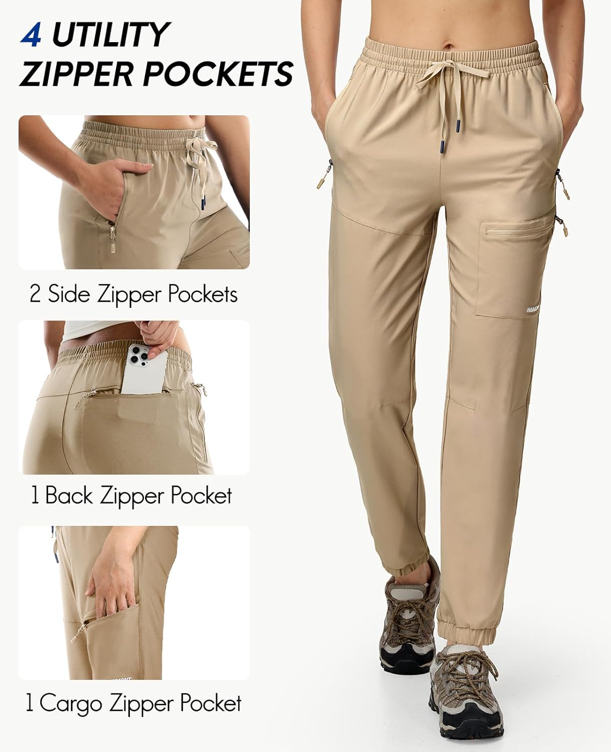 Haimont Women’s Jogger Hiking Pants with Zip Pockets Lightweight Quick Dry Cargo Pants for Outdoor, Water-Resistant - Image 3