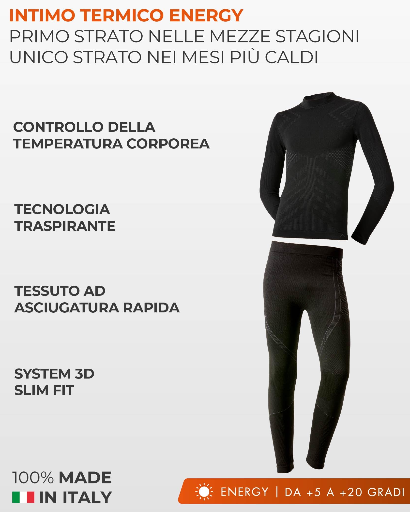 Risalti Maglia Termica Bambino Bambina e Calzamaglia Energy - Tuta Termica Bambino Unisex, Intimo Traspirante Senza Cuciture, Lupetto e Leggings Elasticizzati, Sci, Calcio, Ciclismo - Made in Italy