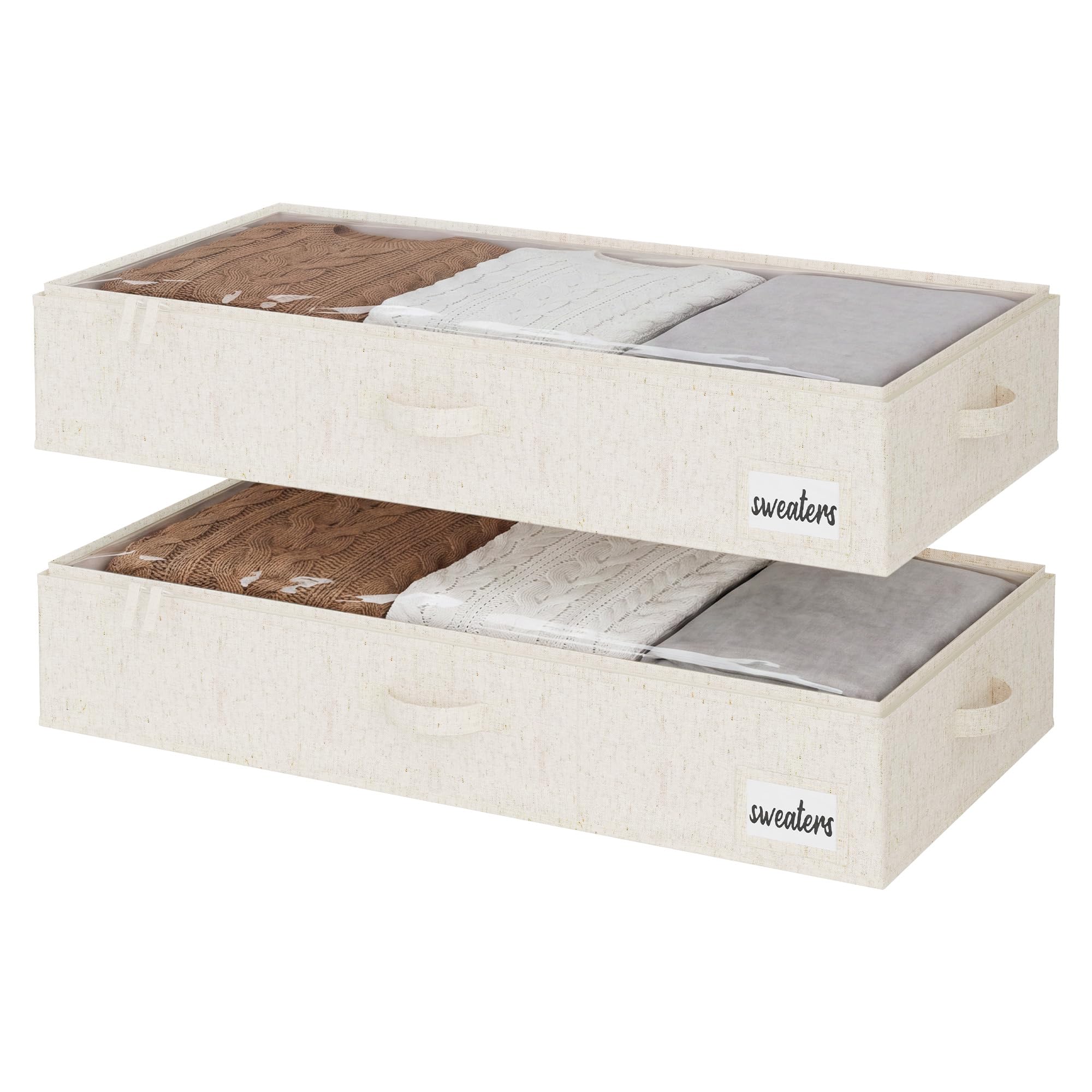 StorageWorks Underbed Storage Boxes with Lids, Large Under Bed Storage Box Containers for Bedroom Accessories Organising Clothes Bedding, Rigid Under Bed Organisers Ultra Thick, White, 2-Pack โ image 1
