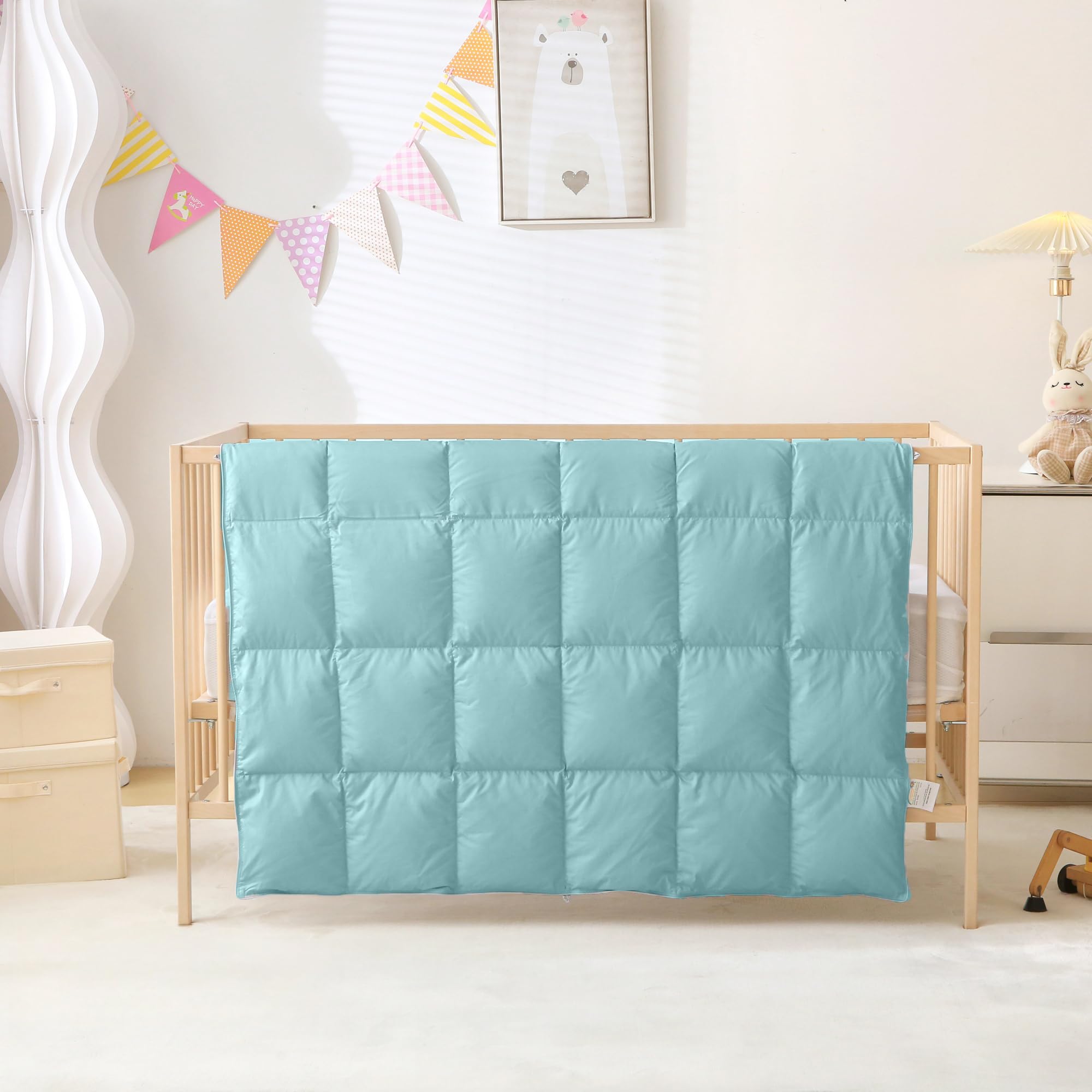 Baby Crib Comforter/Duvet/Blanket All Season 100% Natural White Goose Down Filled,Noiseless 500 Thread Count 100% Cotton Fabric 750+Fill Power (Turquoise, 45x60in)