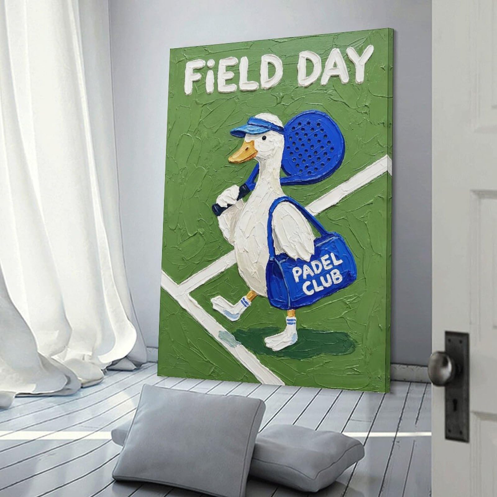 Junmoney Frame-Style-2 Hanging Wall Art Field Day Duck Padel Club Painting, 08X12inch(20X30cm), For Entryway, Lounge Links Or Small Walls, A Neat Decor Update For Hallways