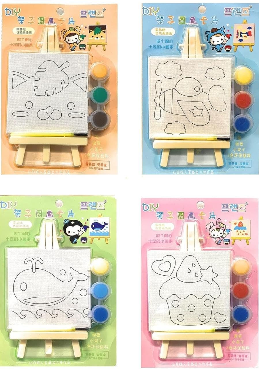 AMANVANI Small Painting kit with Paints, Brush and Stand, Canvas Painting Kit for Kids, Water Color Painting kit, Canvas Painting kit,Return Gift, Kanjak Gift Items (4pcs)-picture-33