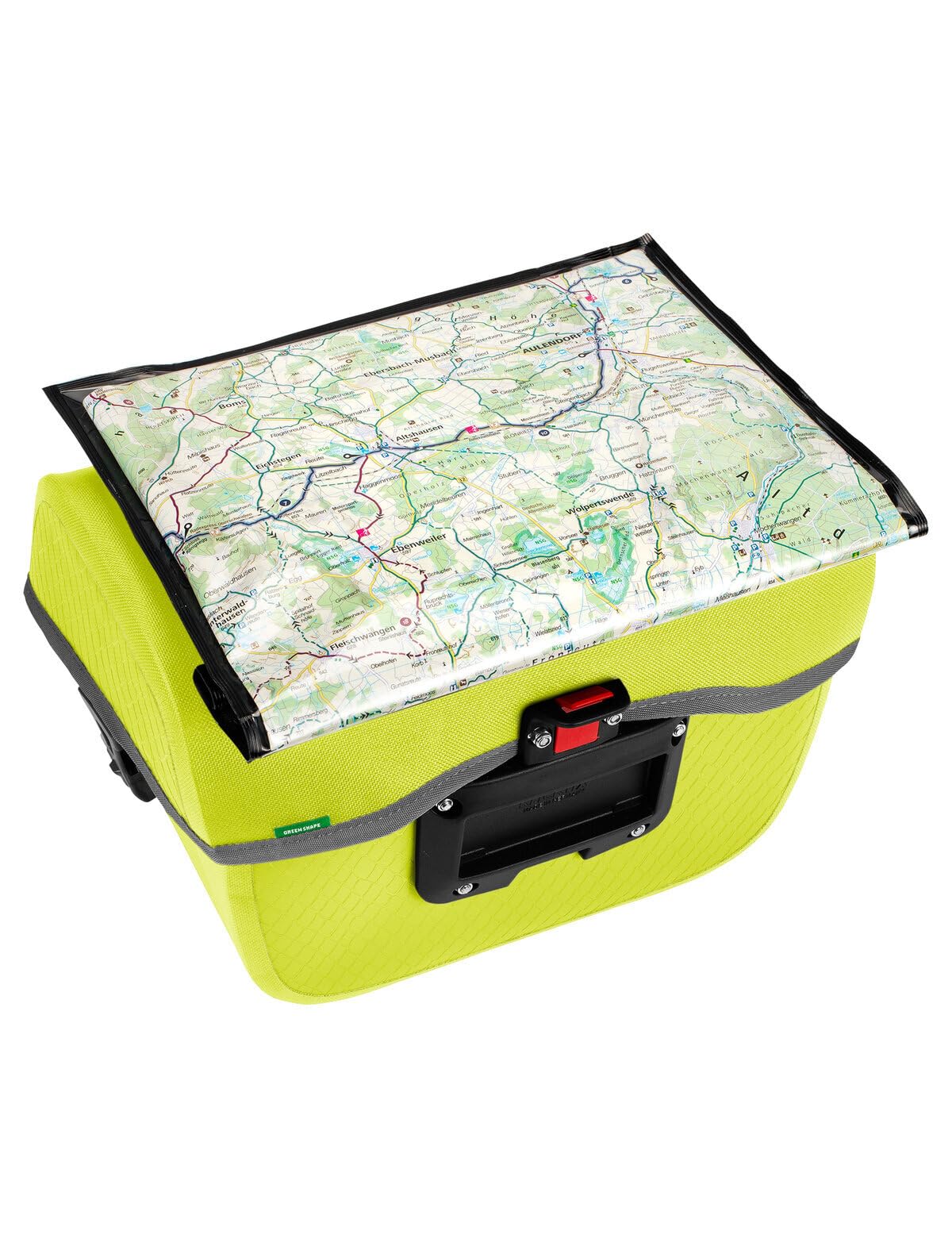 Bolsa para manillar Aqua Box de VAUDE. Hecha en lona libre de PVC con 6 litros de volumen. Puede ser usada como bolsa para manillar o bolsa de viaje, con correa de hombro desmontable. Verde cotorra