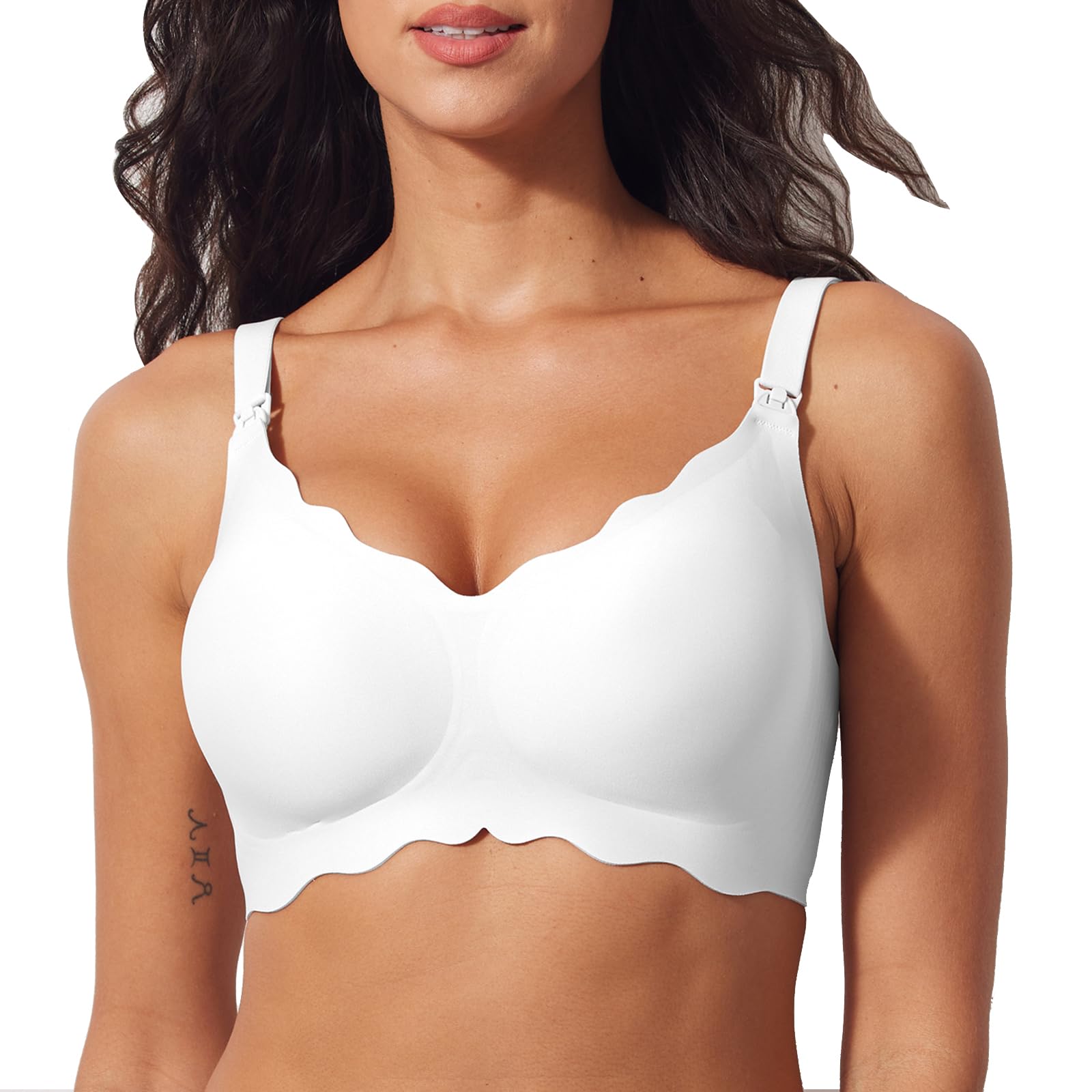Brasier de lactancia ultrasuave sin varillas, brasier de lactancia sin costuras con tirantes anchos ajustables, levantamiento 3D y mezcla transpirable para lactancia y embarazo