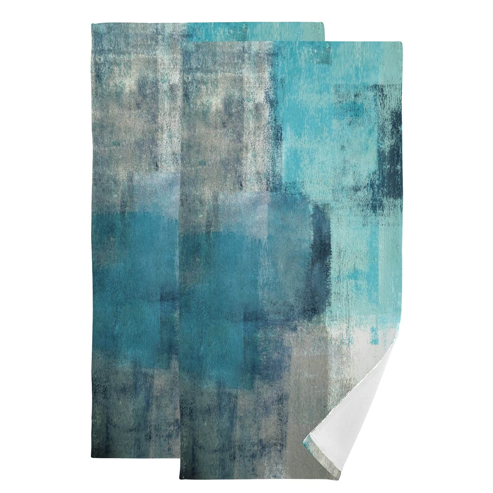 AIYOOLER Hand Towels for Kitchen Turquoise and Grey Abstract Art Painting Contemporary Decorative Bath Hand Towel Soft Highly Absorbent Towel for
