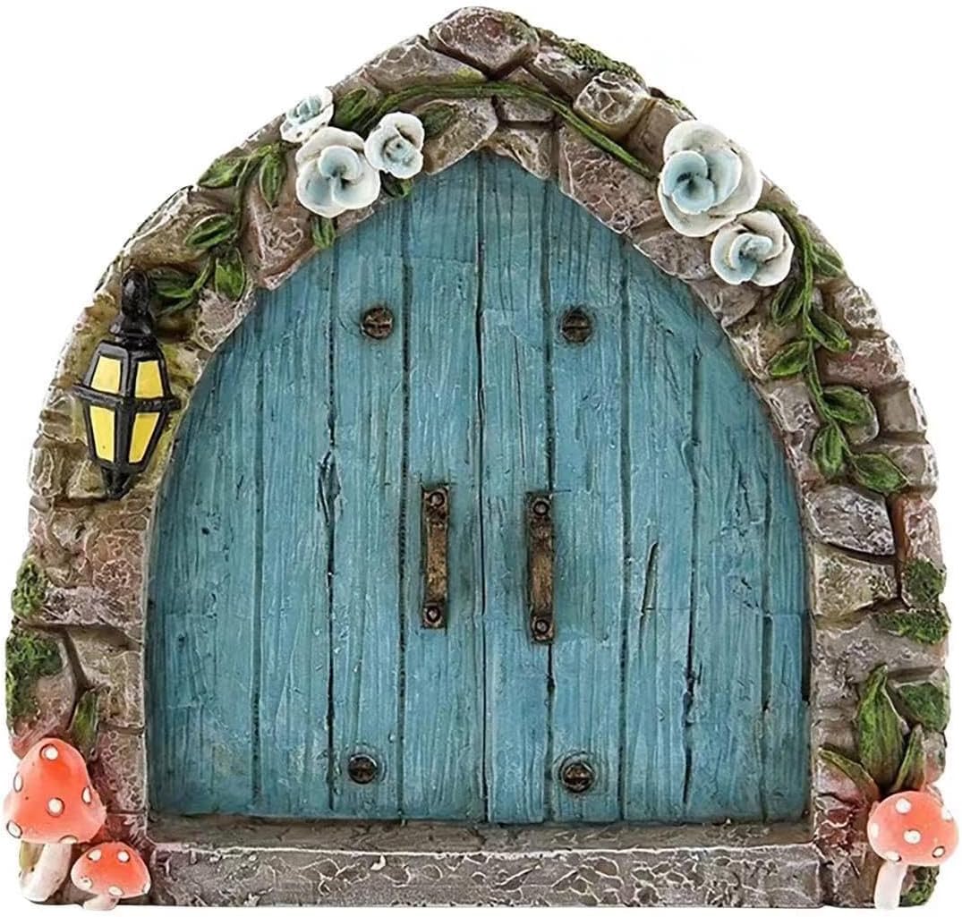 Cldaisy 1 Blue Mini Fairy Garden Door For Tree, 3D Miniature Fairy Door For Fairytale Tiny House Doors, Bonsai Terrarium Micro Landscape Decoration Accessories Garden Miniatures