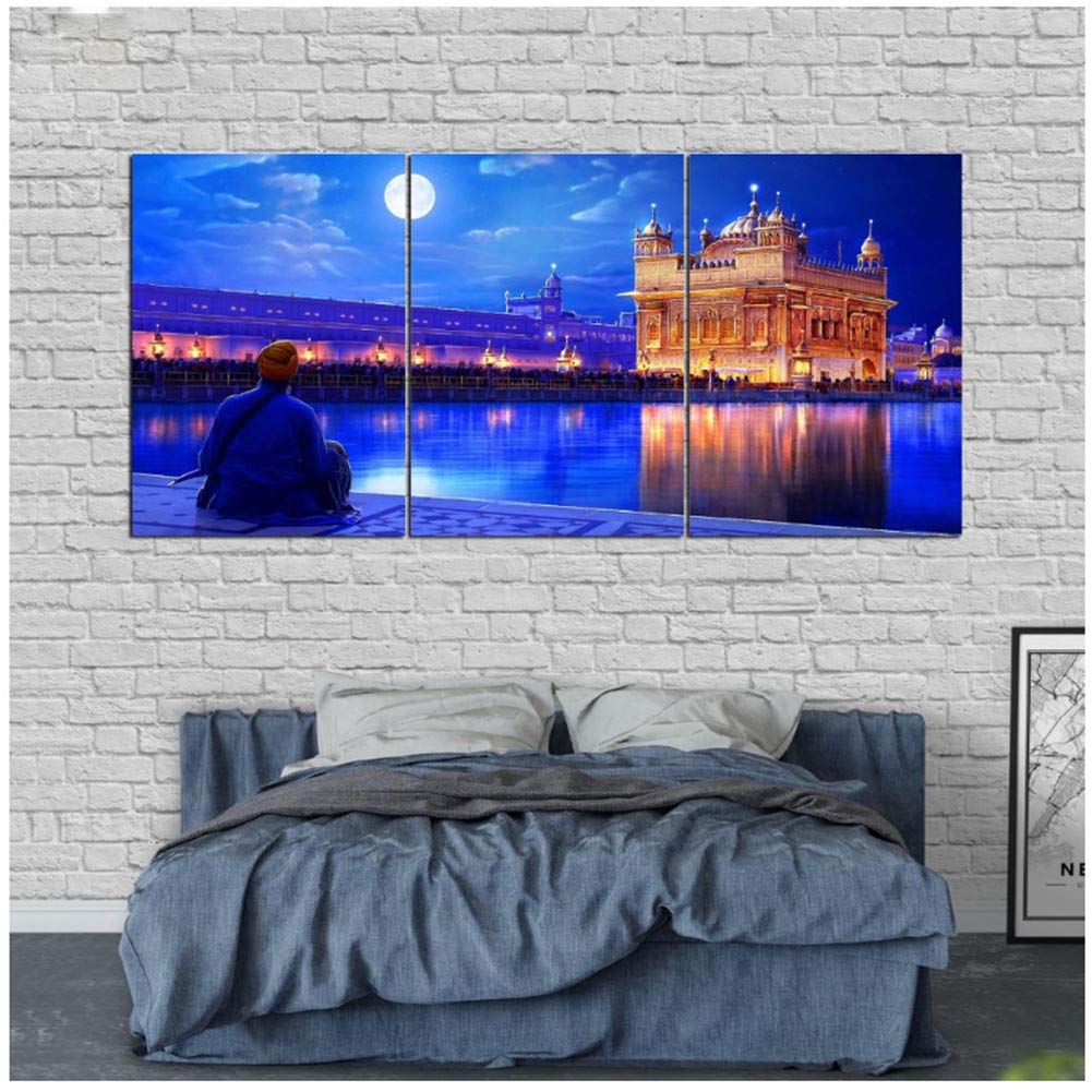 Golden Night Temple Wall Art HD Prints Canvas Art Painting Picture and Vintag Poster Canvas Painting Home Decor -50x70cmx 3 pcs No Frame