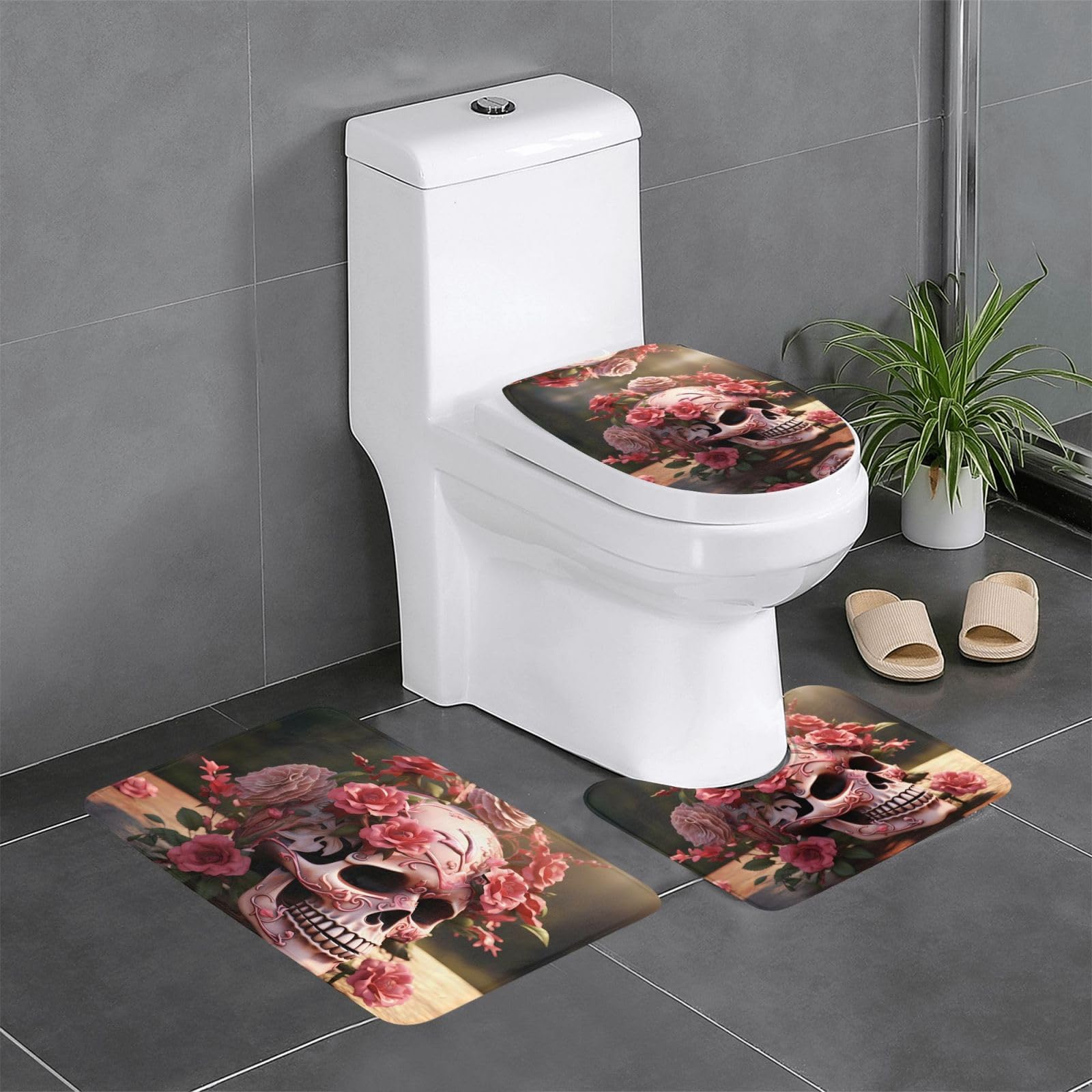 Tapis de salle de bain antidérapant Sugar Horror à motif floral et crâne