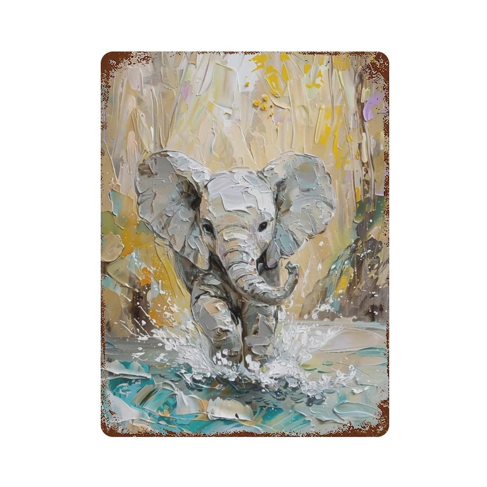 Hduryeyryy Multicolour Baby Elephant Stream Wander 03 Wall Retro Iron Vintage Art Metal Tin Sign Poster Modern Home Cofffee Club Art Bar Shop Decor 40X30cm