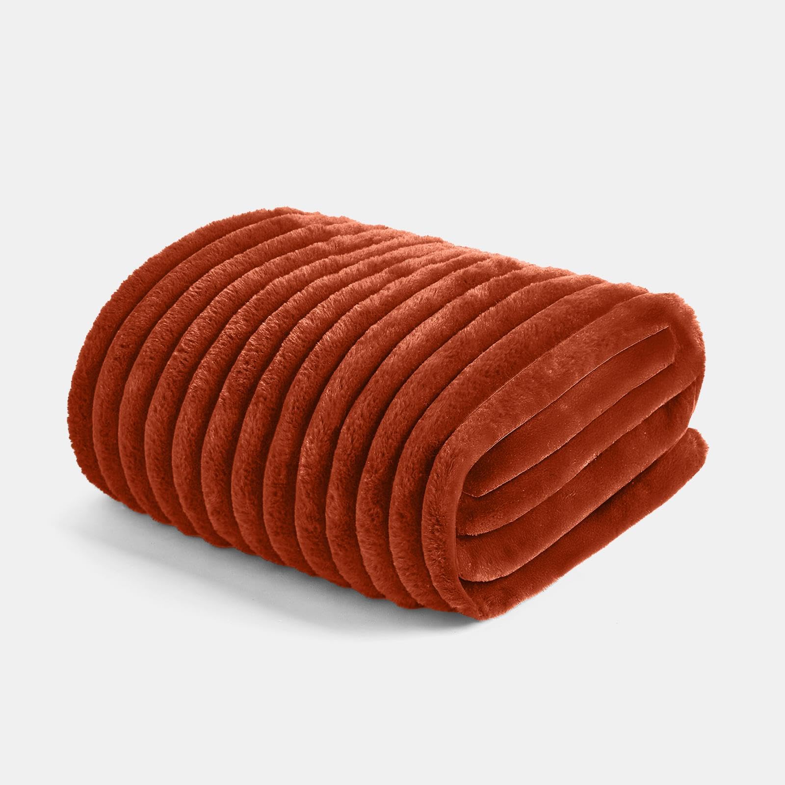 Ohs Rust Faux Ribbed Throw Blanket For Sofa, Soft Cosy Warm Winter Thick Fleece Blanket Over Bed Decorative Fluffy Single Bed Throws Gifts For Adults, - 125 X 150Cm