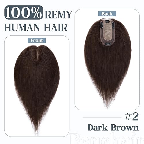 Miniatura 2 de Benehair Toppers de cabello humano para mujer, 100% cabello humano Remy, densidad del 150%, sin flequillo, 2.8 x 5.1 in, base de seda, piezas de