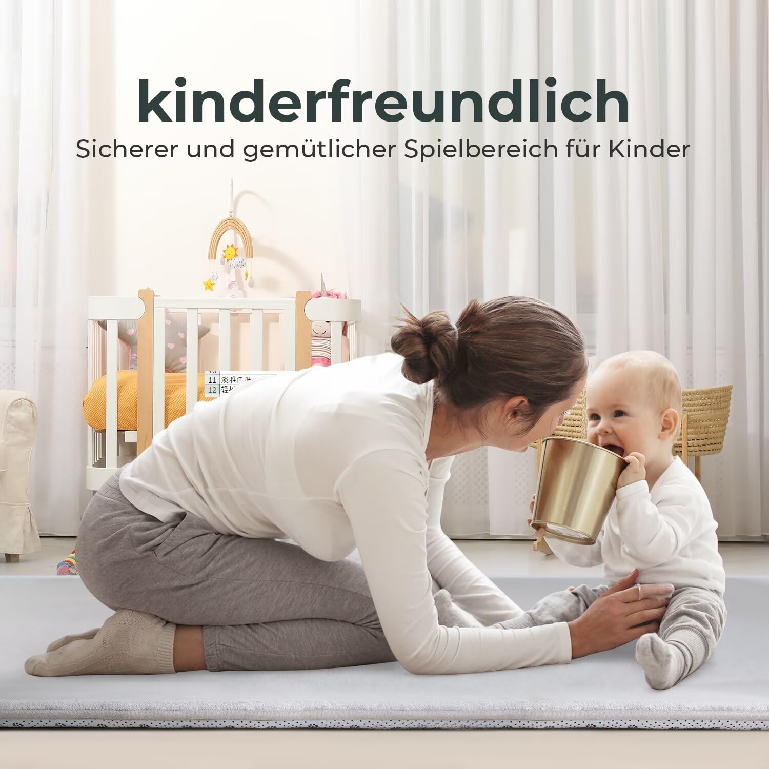Krabbelmatte für Baby, 80×200×3CM Kinderteppich, rutschfest, Grau | Weicher, Dicker Kinderteppich, Baby-Krabbelmatte, Rutschfester Untergrund, Schutz beim Spielen, Geeignet für Mädchen & Jungen