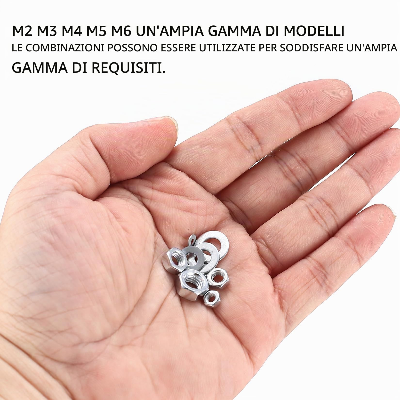 510 Pz M2 M3 M4 M5 M6 Dadi Esagonali e Rondelle Piatte: 255 Set di dadi Esagonali in Metall, 255 rondelle per Viti Barra Filettata, Dado Esagonale, Rondelle e Dadi per Bulloni Viti，Kit Dado Elementi
