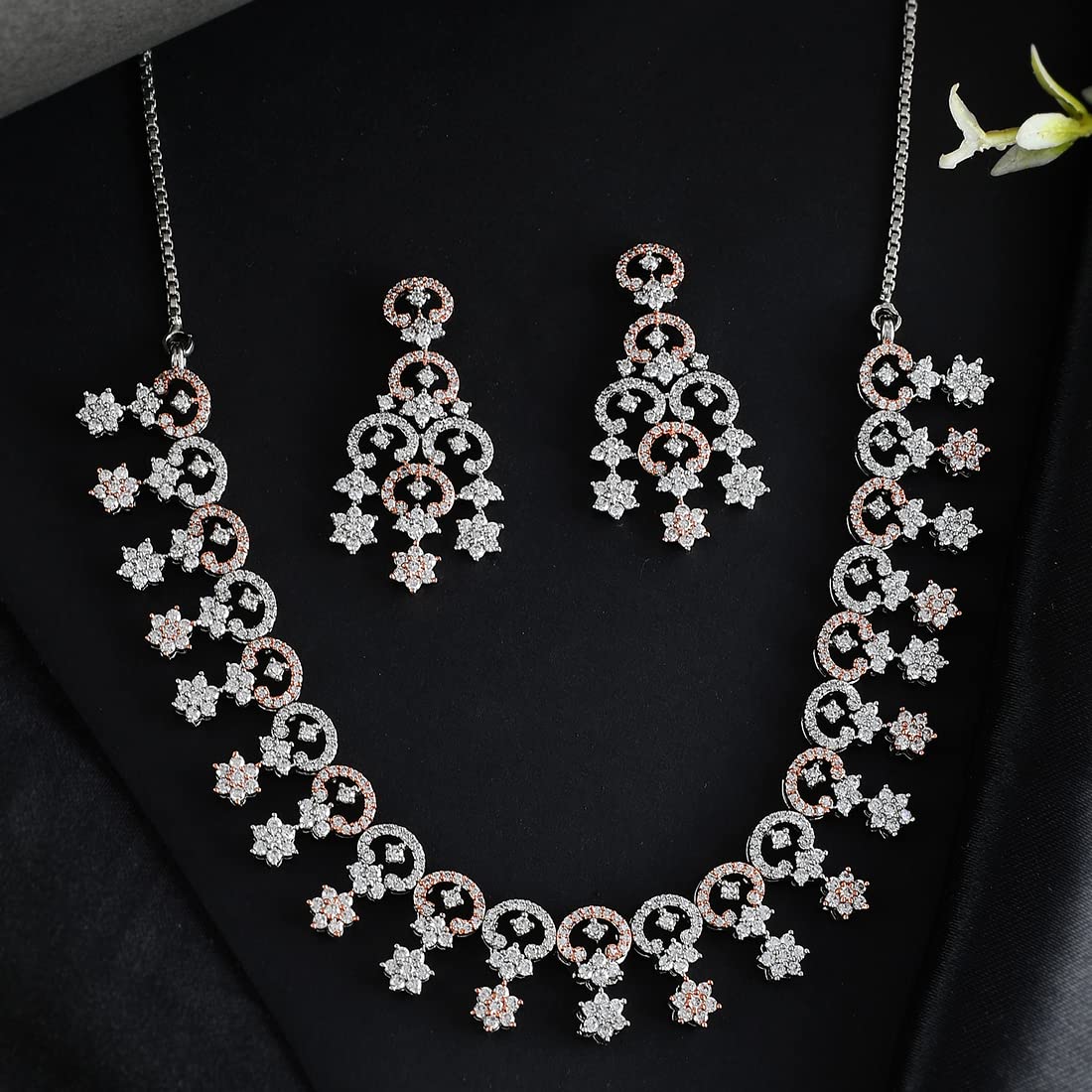 CZ Silver Plated Star Necklace Set